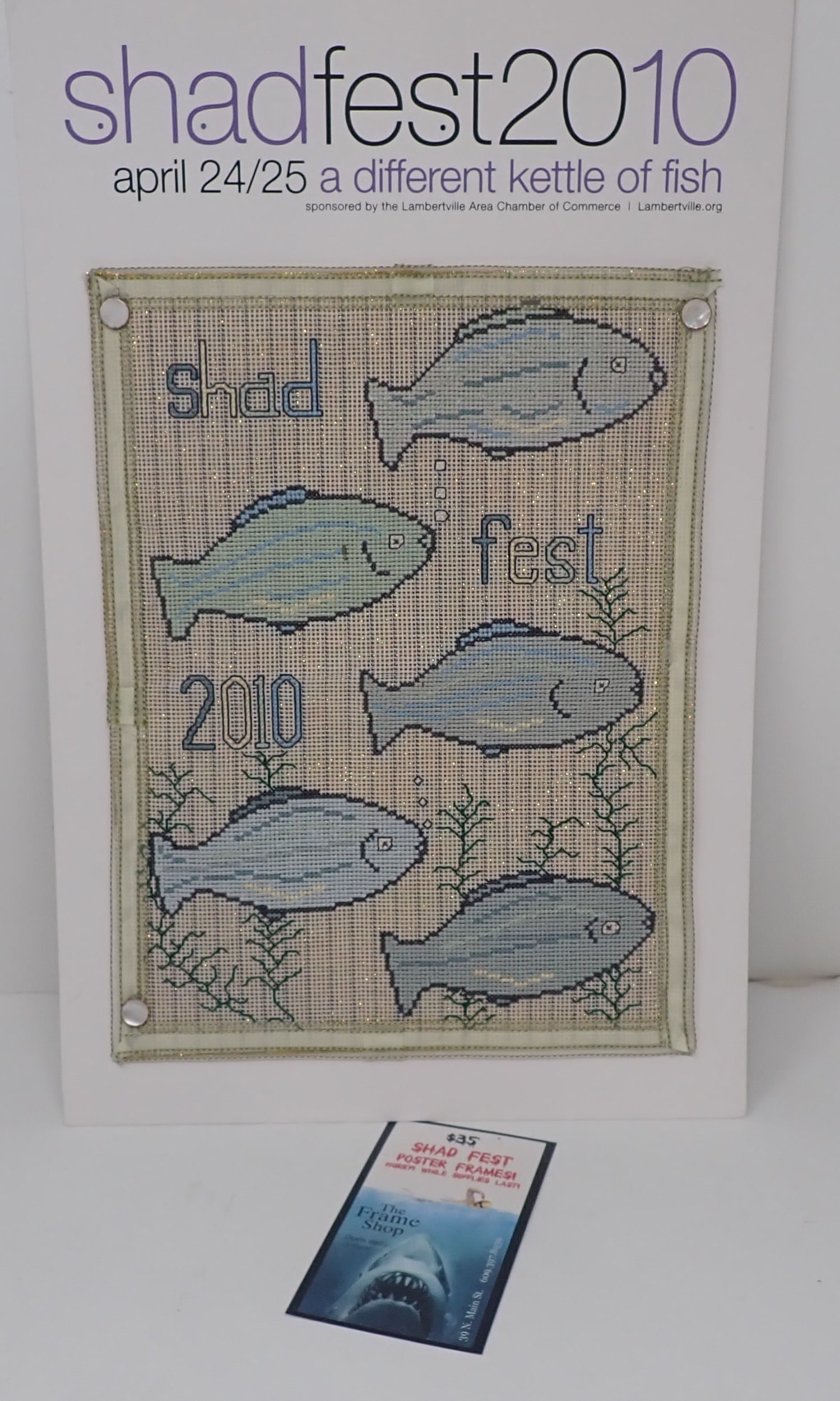 2010 Clare Kovacs Lambertville NJ Shadfest Cross-Stitch: Shadfest Cross-Stitch , Apprx 11" x 17". Shipping available