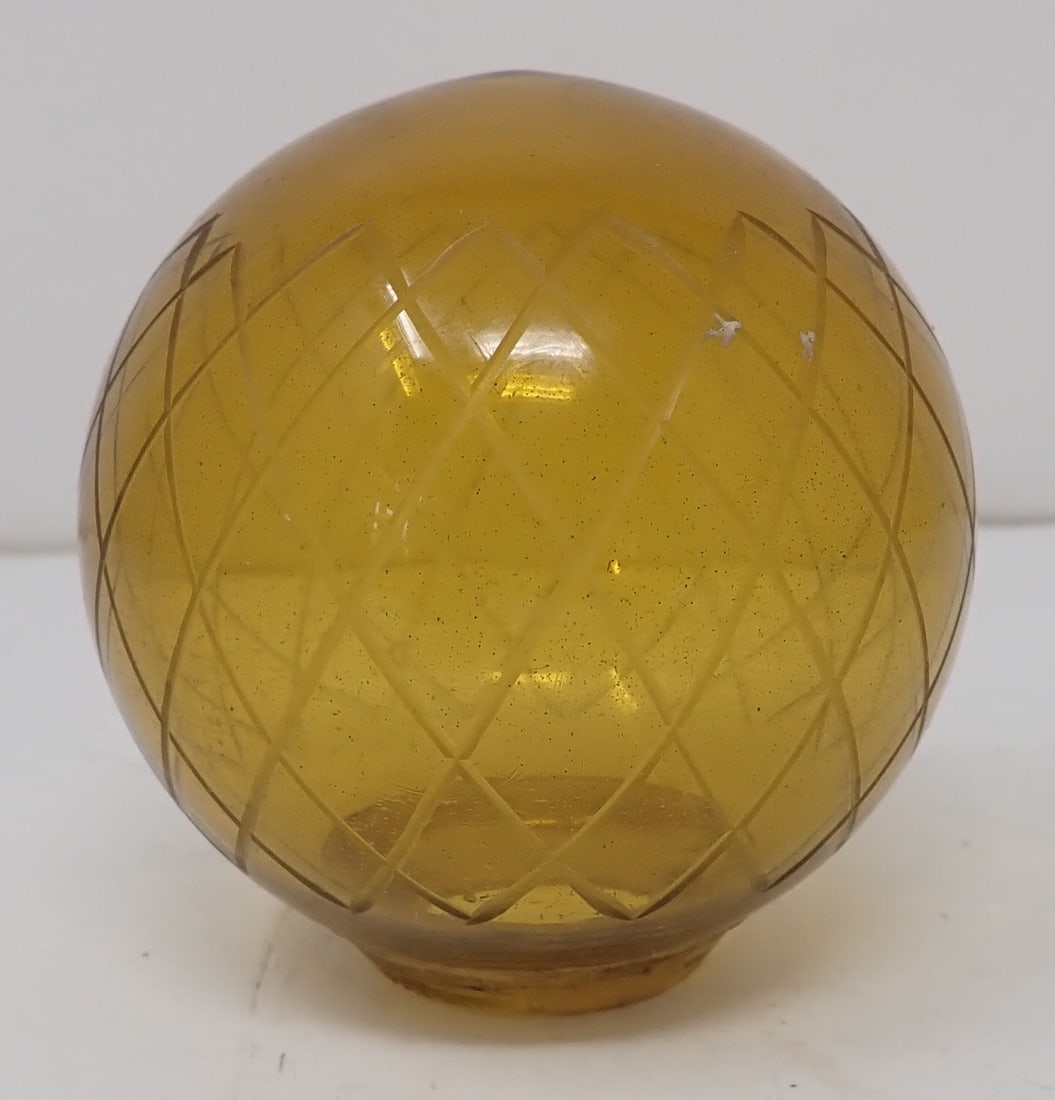 Etched Glass Ball w/ Ground Bottom: Apprx 2 7/8" in diameter. Shipping available
