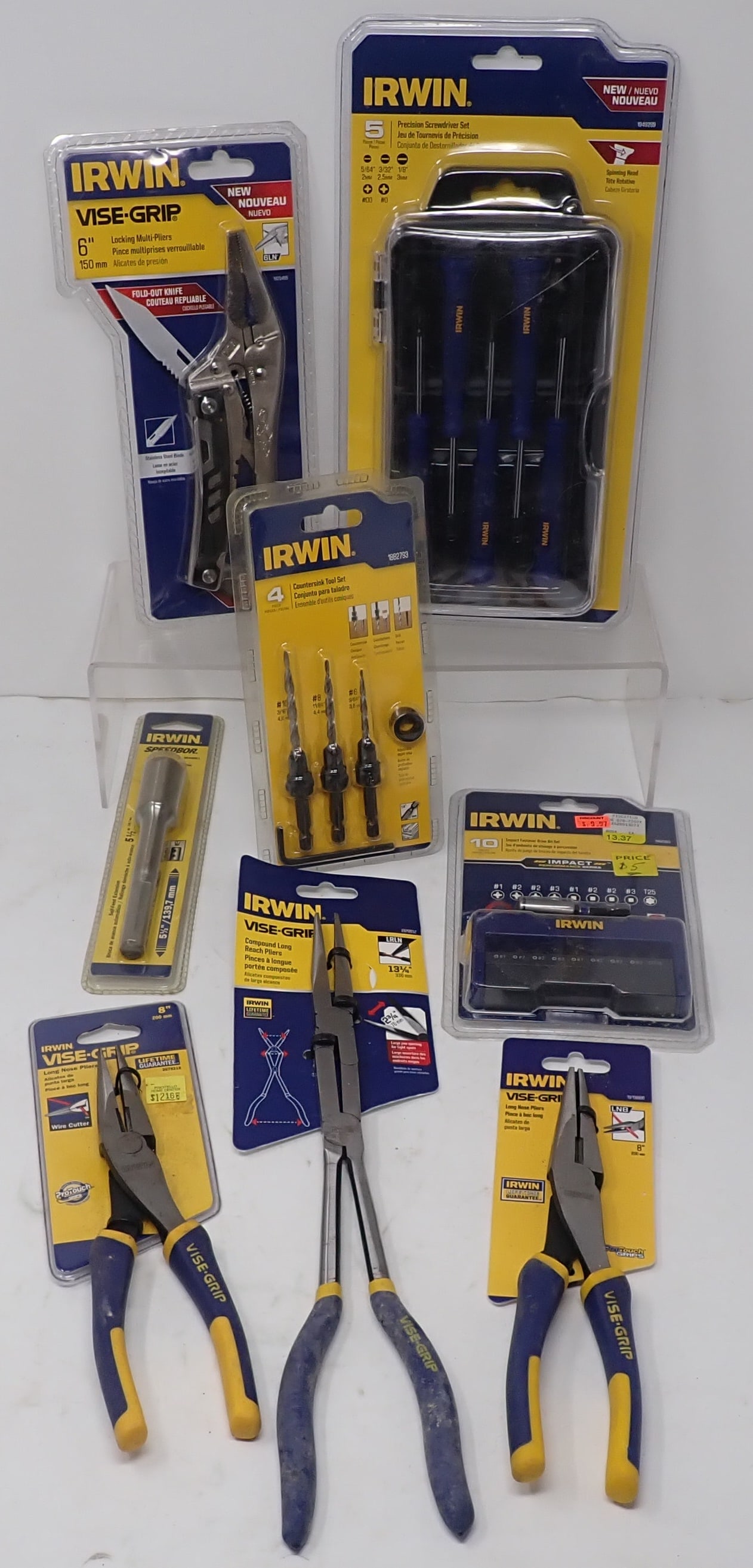 Irwin Vise Grips , Precision Screwdrivers , Pliers , Speedbor: Tool box included . Apprx 7" x 15" x 5 1/2" tall. Shipping available
