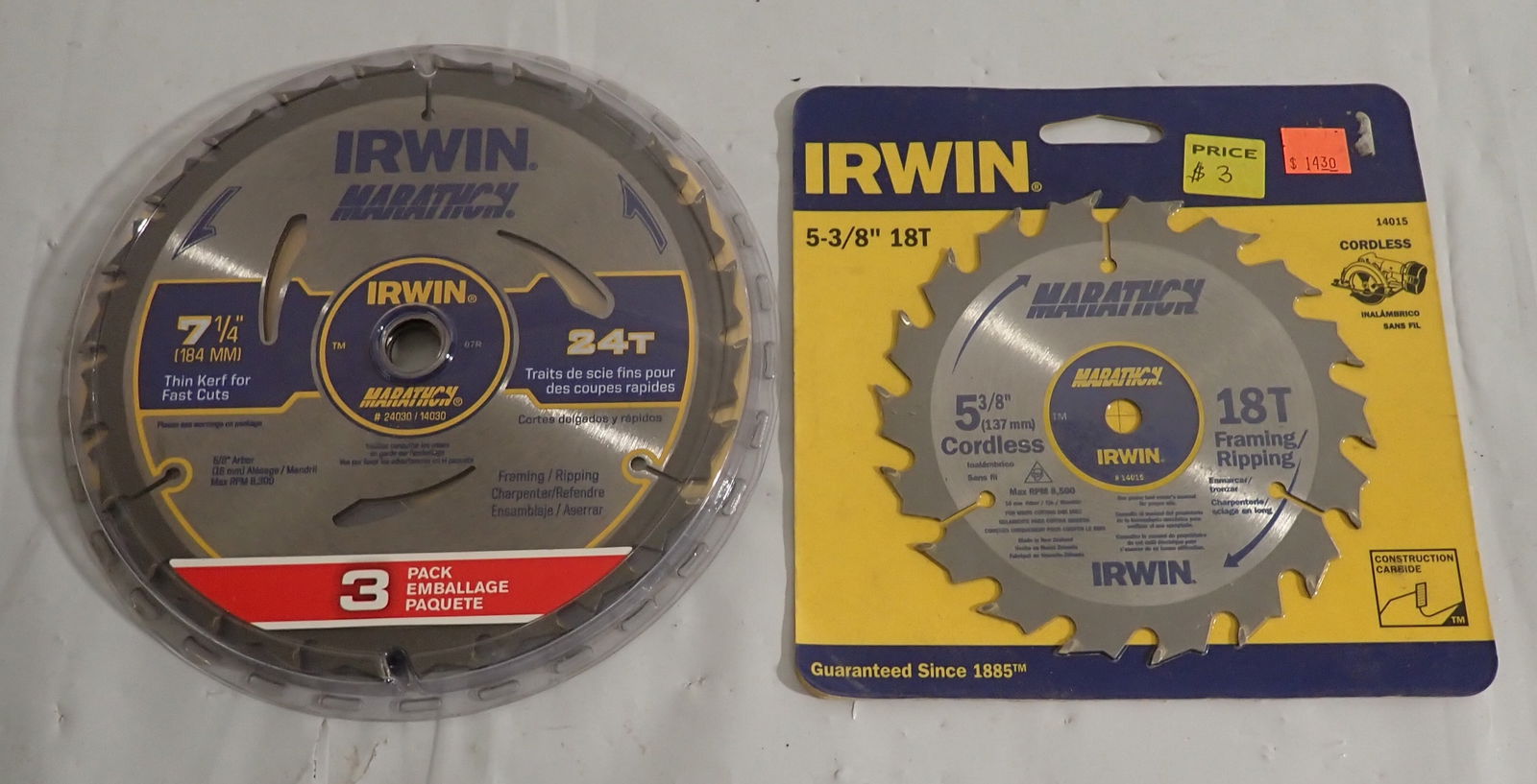 Irwin 7 1/4" , 6 1/2" ,& 5 3/8" Saw Blades: The 7 1/4" is a 3 pack.