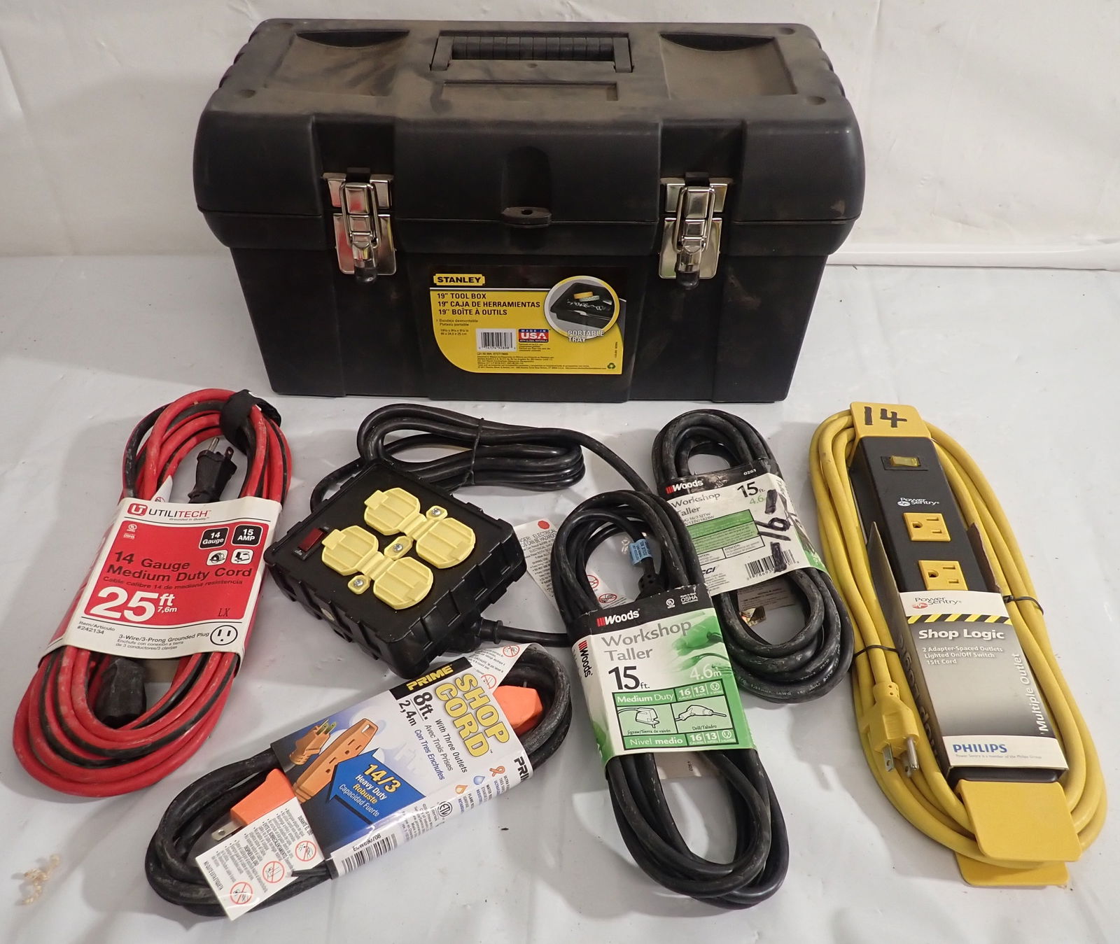 Stanley Toolbox and Extension Cords: No tray in toolbox. Shipping available