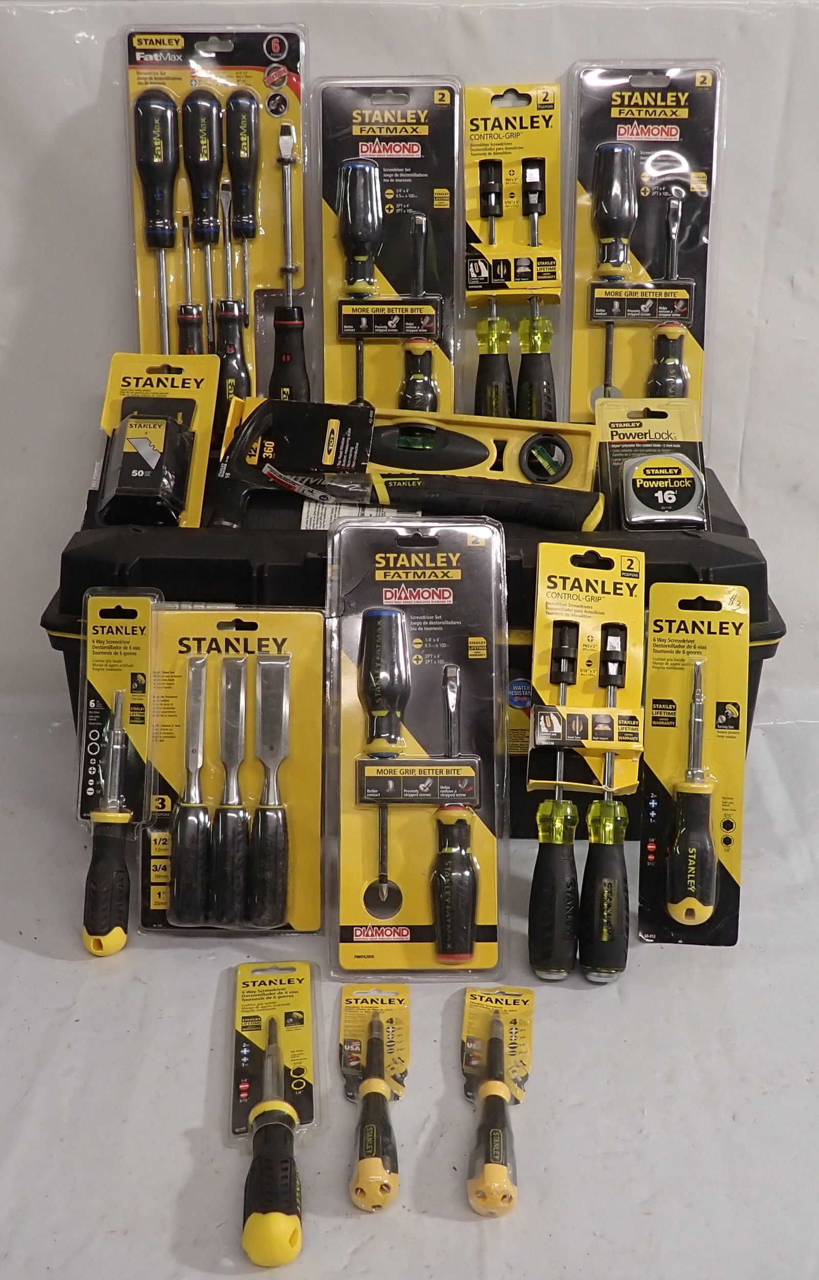 Stanley Fatmax Toolbox , Screwdrivers , Hammer , Level , & Misc: Box is approx 11" x 23" x 11" tall. Shipping available