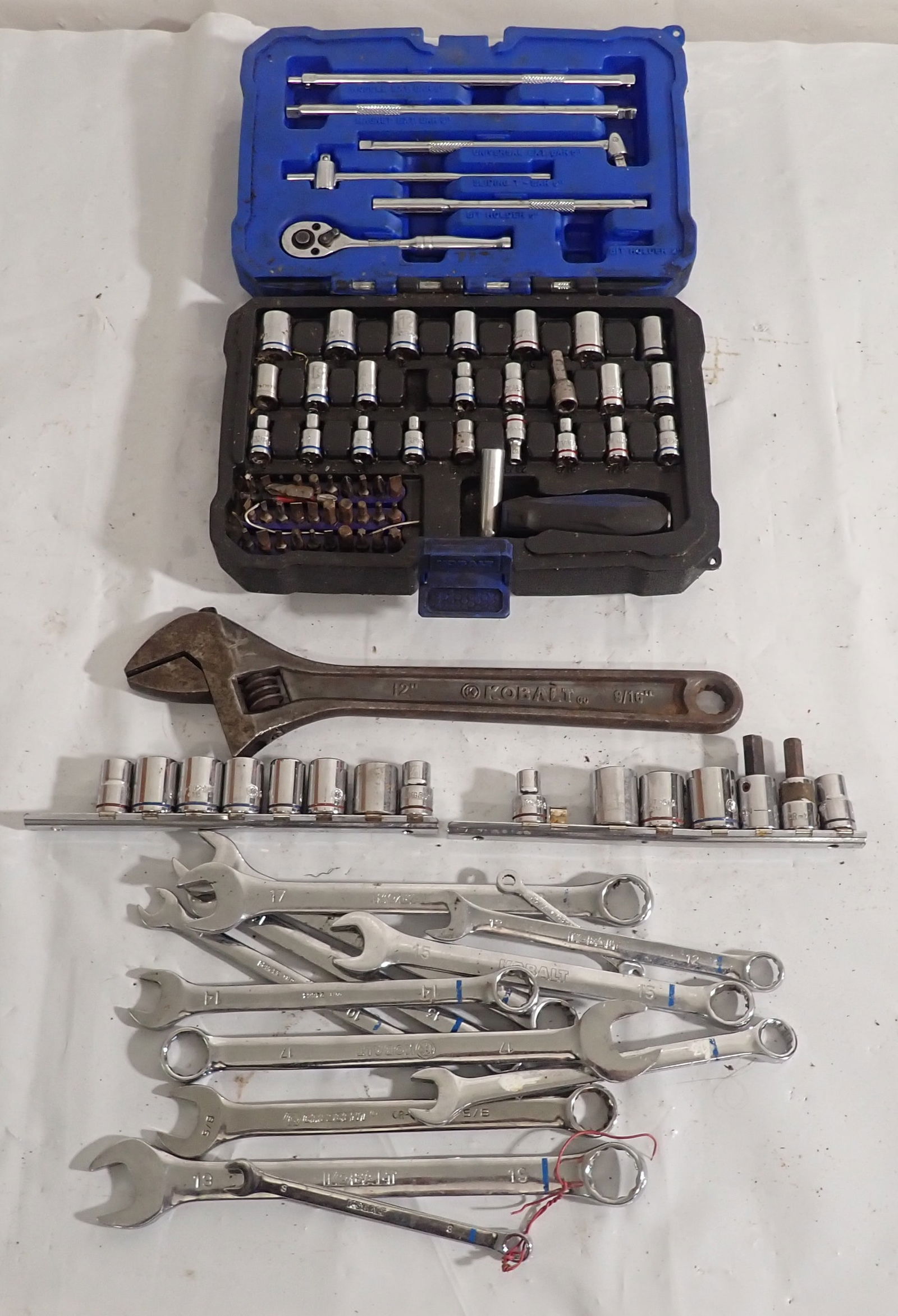 Kobalt 12" Adjustable, Wrenches, Socket Set: Socket Set is not complete. Shipping available