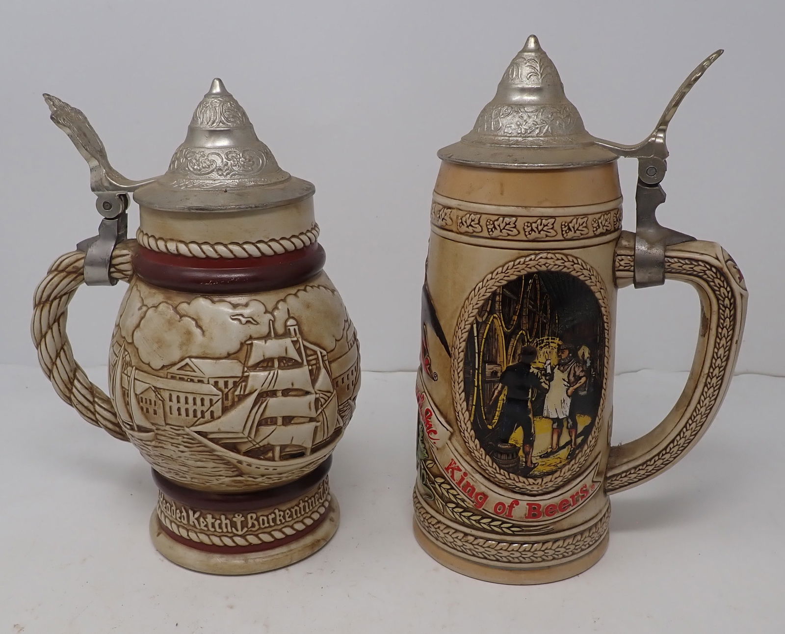 Budweiser & Avon Lidded Steins: Tallest is approx 9 3/4". Shipping available