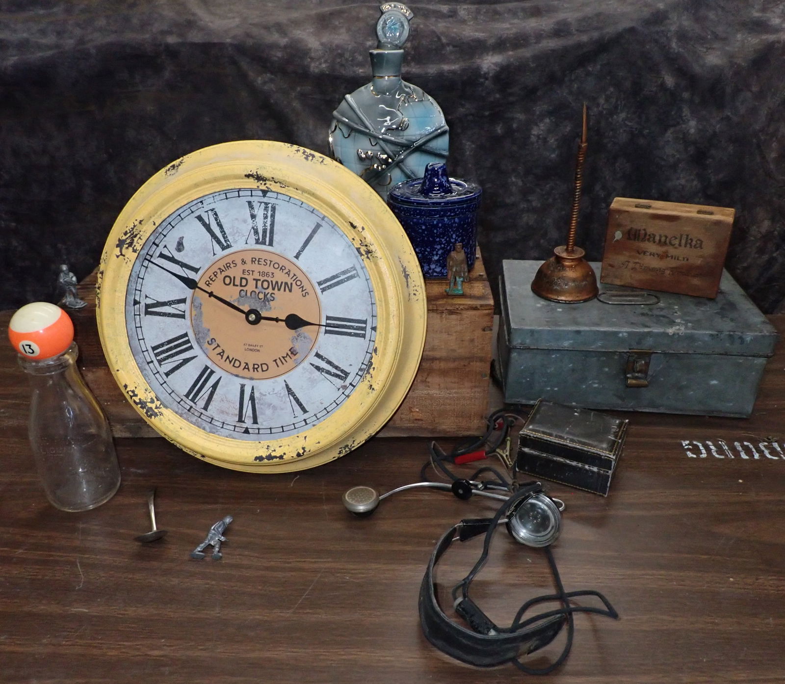 Decorator Clock , Wood Crate , Milk Bottle, & Misc (1 of 5)