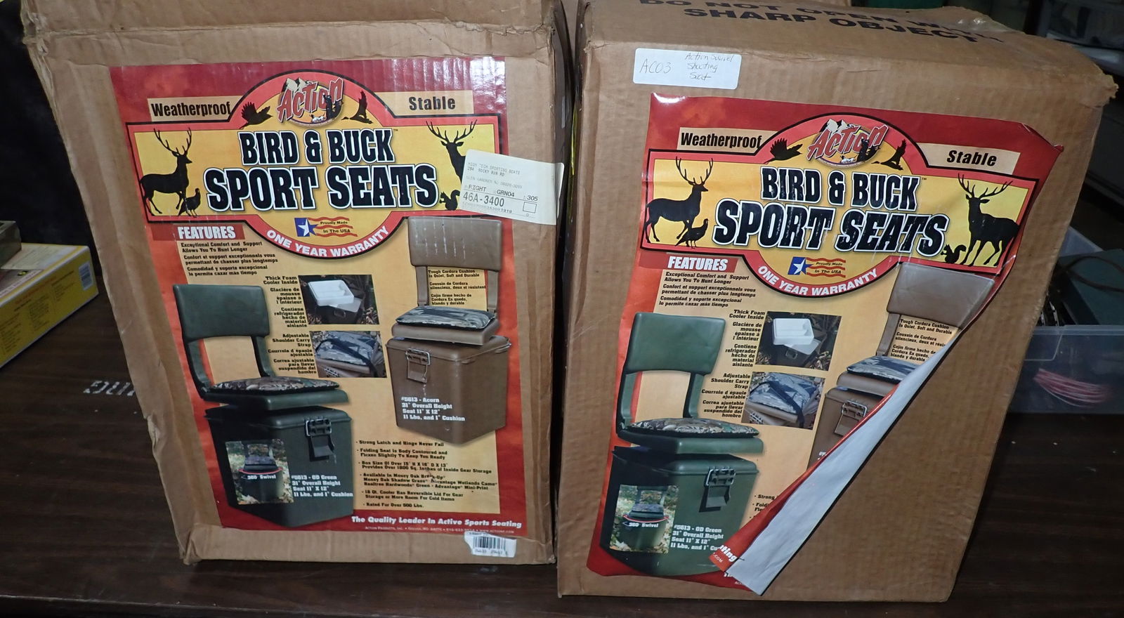 4 Bird & Buck Sport Seats: NO in house shipping ! Items are located on the second floor. These are not located in the section of the building we normally have sales. There is a loading dock you can back into and walk down appro