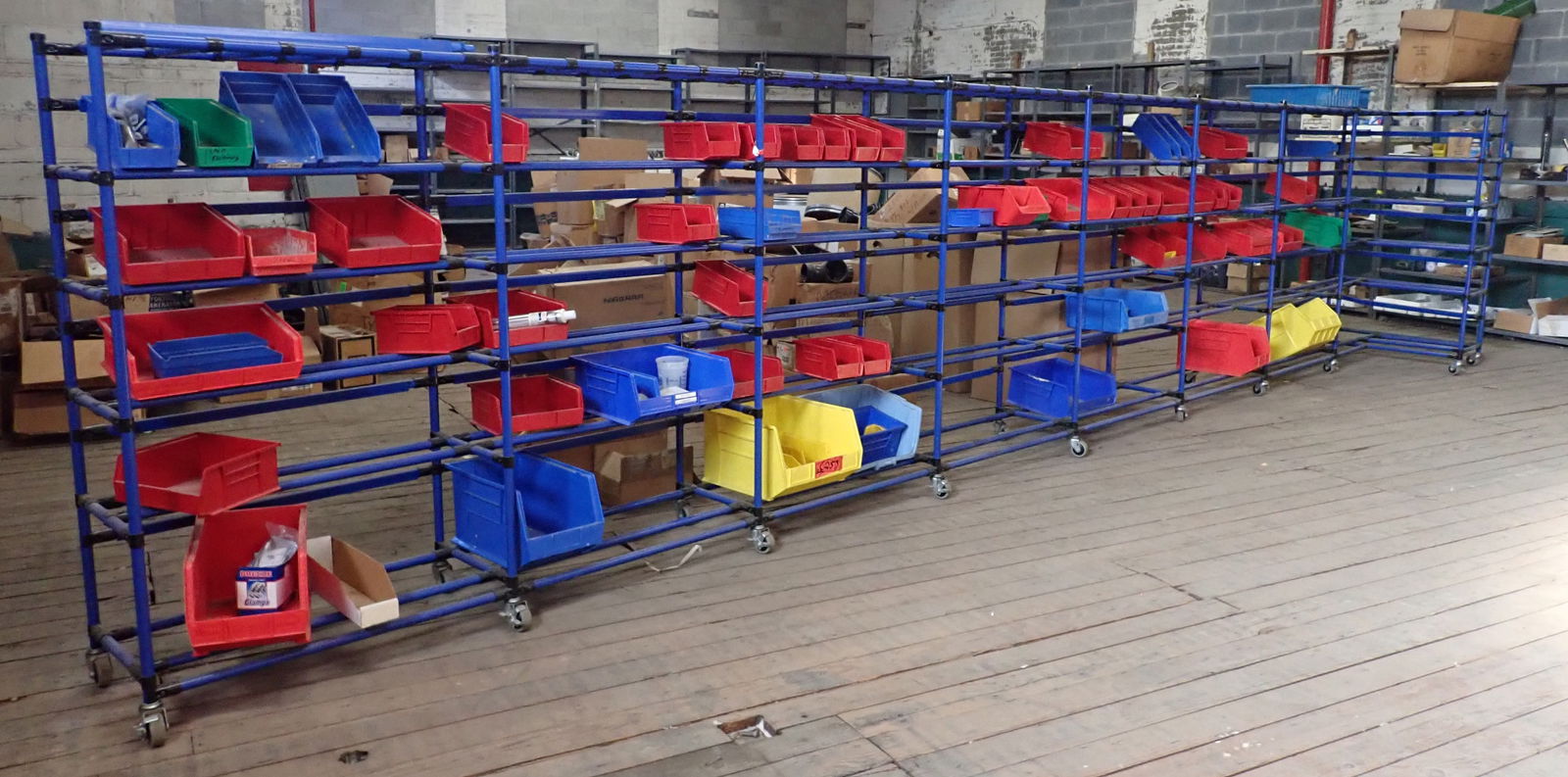 Huge Logiform Parts Organizer: Overall dimensions is approx 40" x 26'2" x 66" tall. Main section is approx 18" x 24 1/2' long. Comes with a bunch of bins ! NO in house shipping ! Items are located on the second floor. These are not