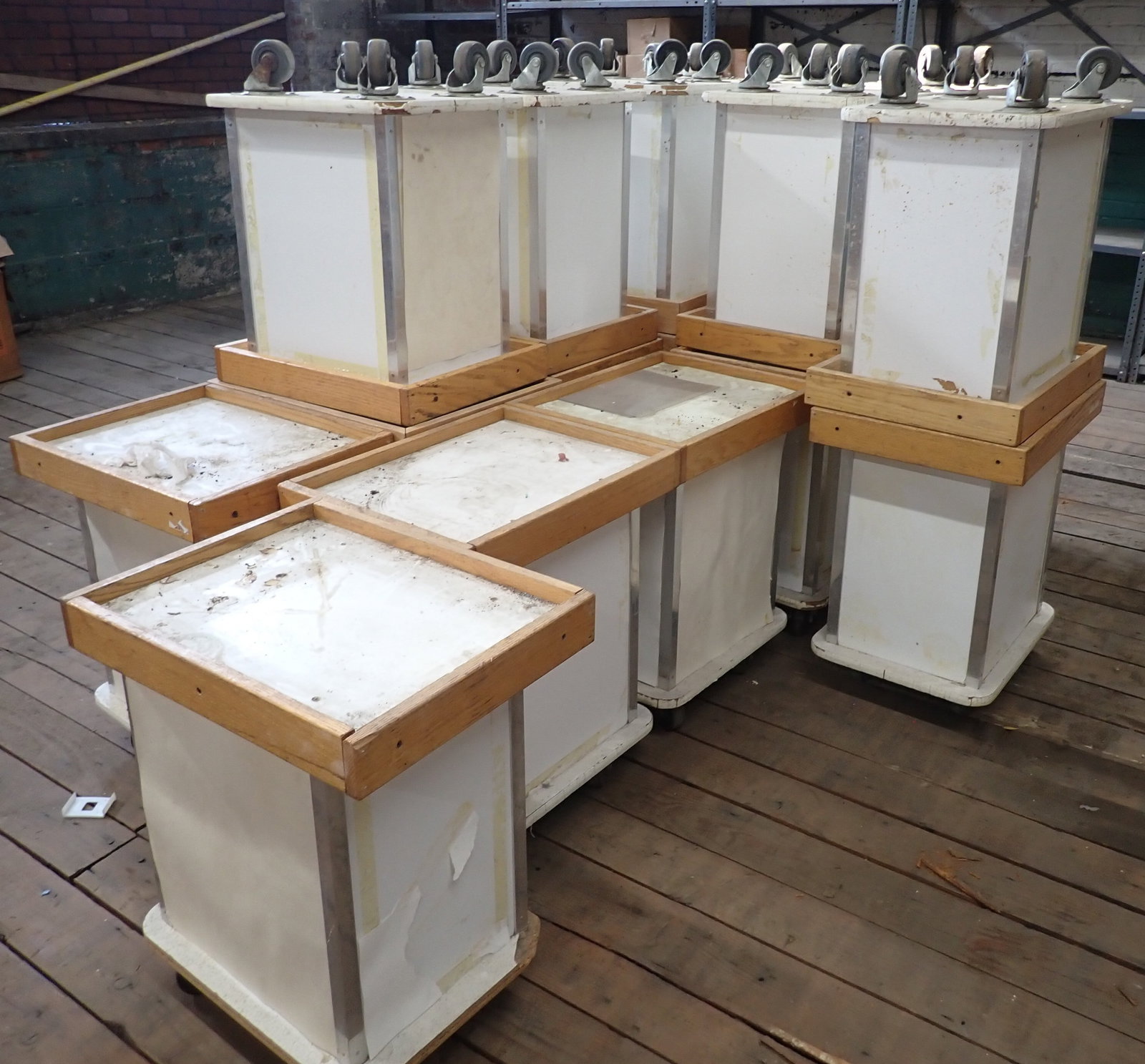 18 Rolling Stands: Apprx 16" x 20 1/2" X 25" tall. NO in house shipping ! Items are located on the second floor. These are not located in the section of the building we normally have sales. There is a loading dock