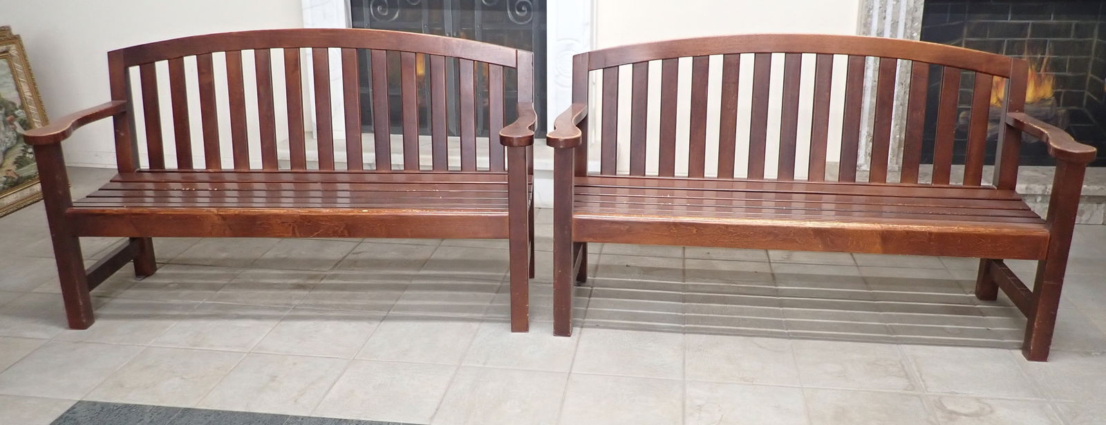 3 Porch Benches: Approx 60" long, 16" to seat, 18" deep, 35 1/2" tall. Bring help to load ! NO in house shipping ! Items are located on the second floor. These are not located in the section of the building we