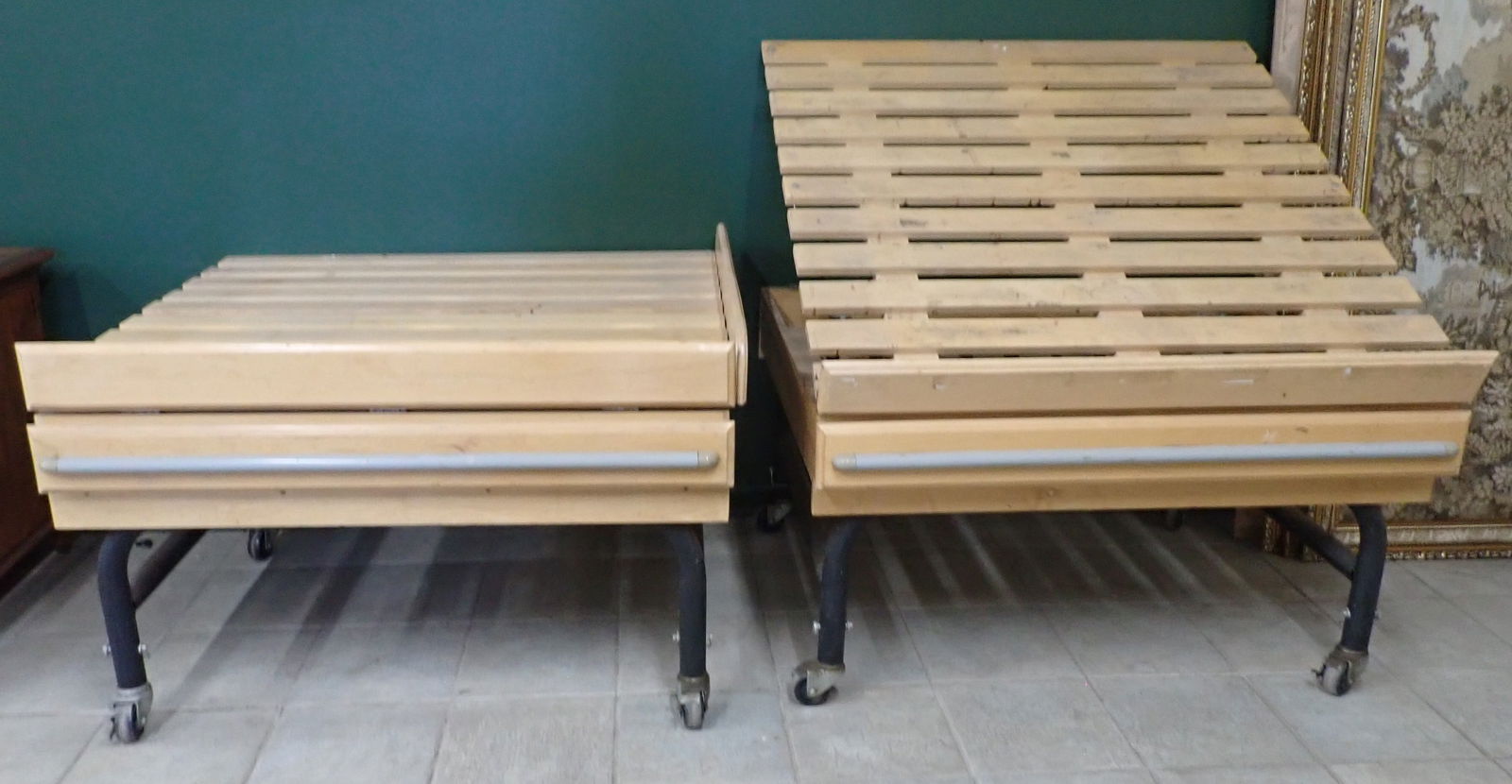 2 Marco Adjustable Produce Display Stands / Racks: Approx 37" x 47 1/2" x 49 1/2" tall at highest postition. 30 1/2" tall when laid flat. NO in house shipping ! Items are located on the second floor. These are not located in the section of the