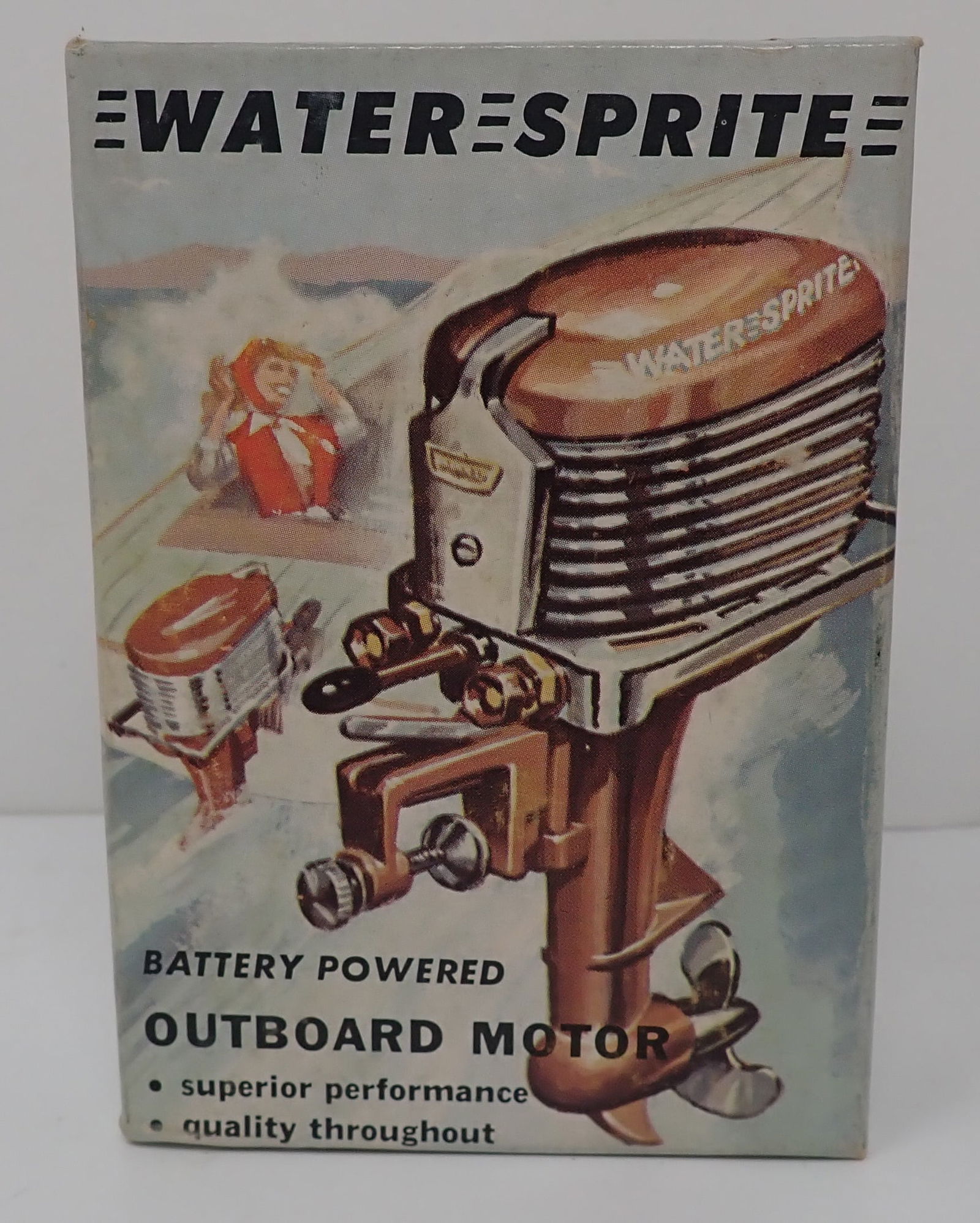 Water Sprite Outboard Battery Operated Motor Box: BOX ONLY ! Approx 1 1/2" x 3 1/8" x 4 1/2". Shipping available