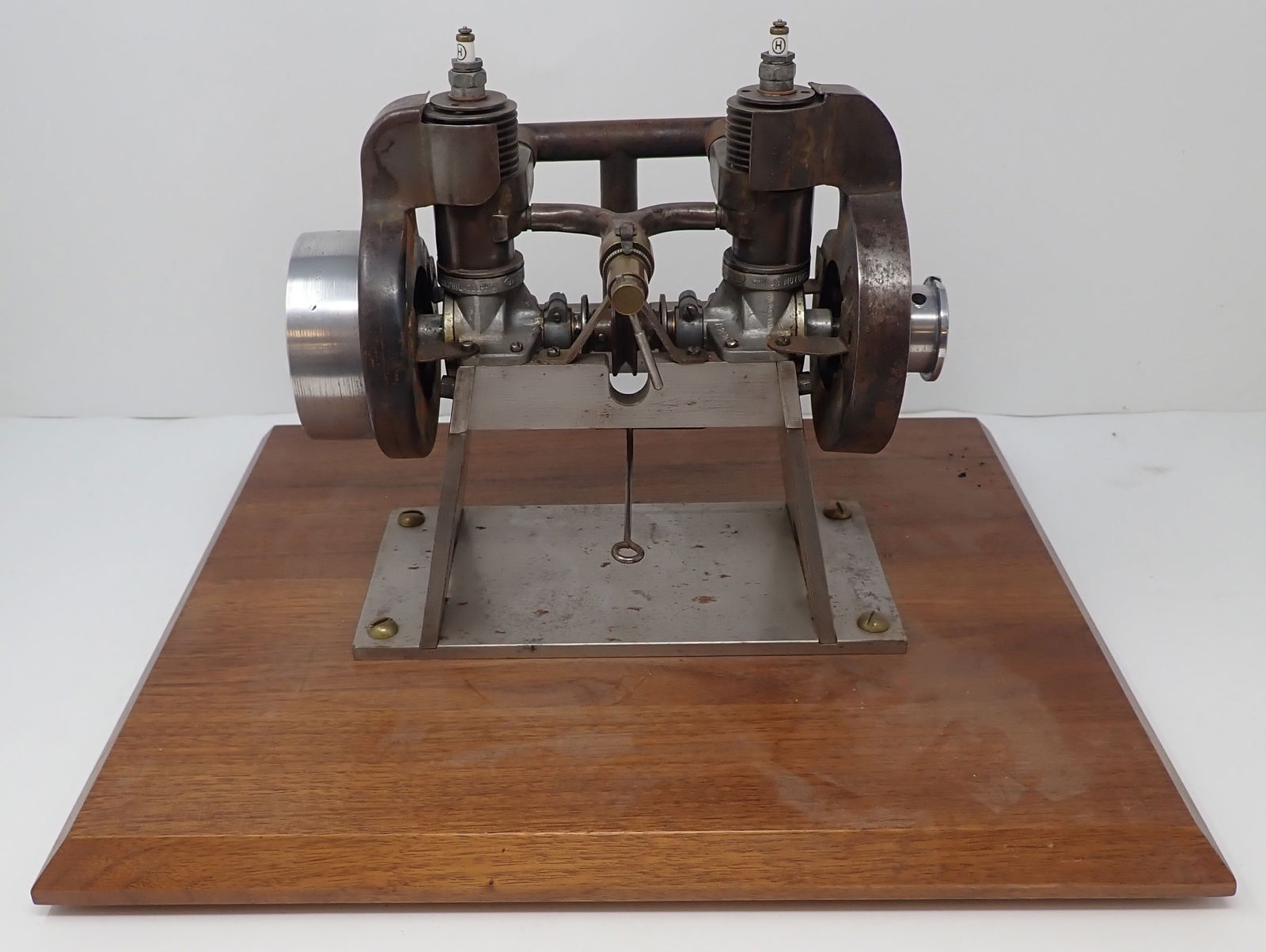 Model Engine w/ Brown Junior Motors: Wooden base is apprx 11 7/8" x 14 3/8". Engine is apprx 4" x 8" x 8 1/2" tall. Shipping available