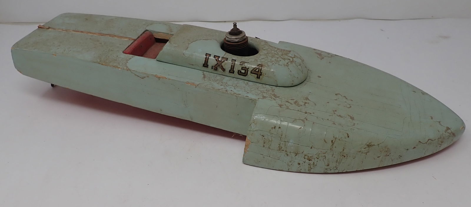 Gas Powered Wooden Boat: Approx 6" x 16". Shipping available