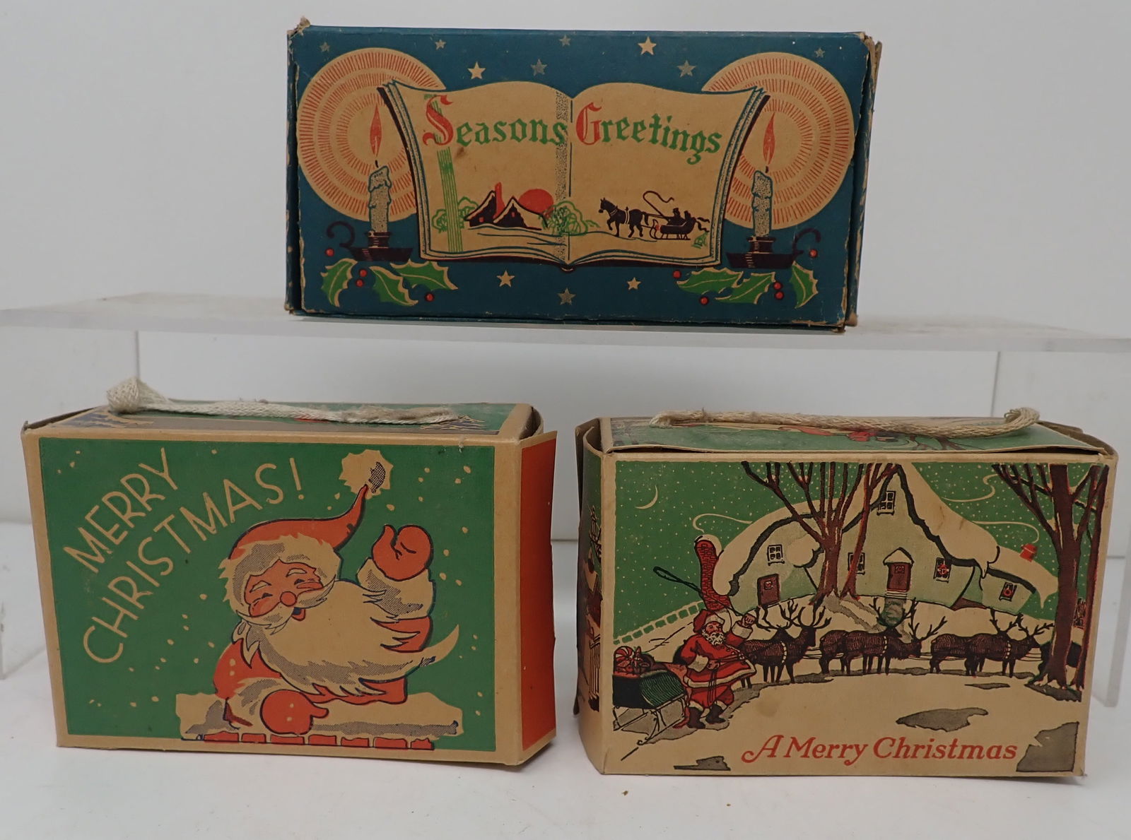 Vintage / Antique Christmas Boxes: Largest is apprx 1 5/8" x 2 3/4" x 5 3/4" . Shipping available