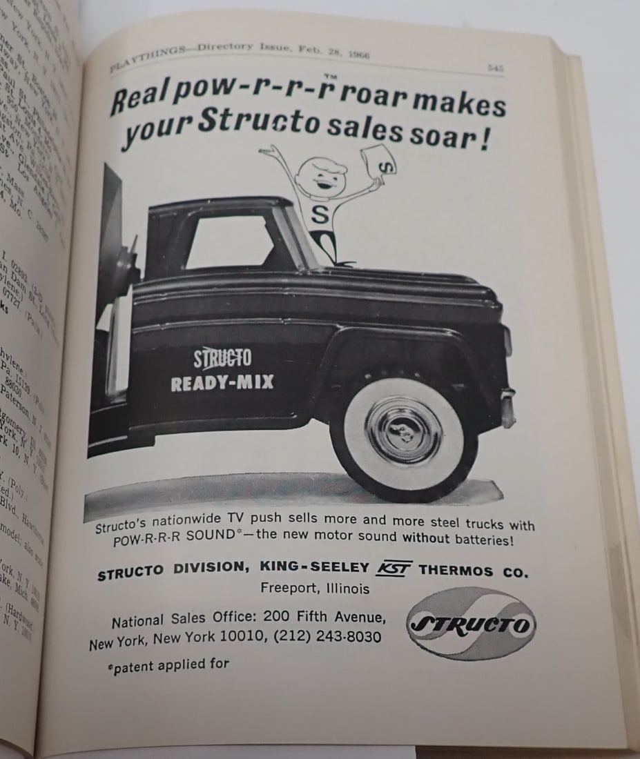 1966 Playthings Toy Catalog w/ Structo & Lindberg Line: February 28th 1966 Toy Catalog . Some of the items are Radio Steel, American Model Car Raceways, Marksman, Play-Doh, Marble King, Wonder Horse, Lindberg ine, Masudaya, Vogue Dolls, Allied Doll, Big-Ba