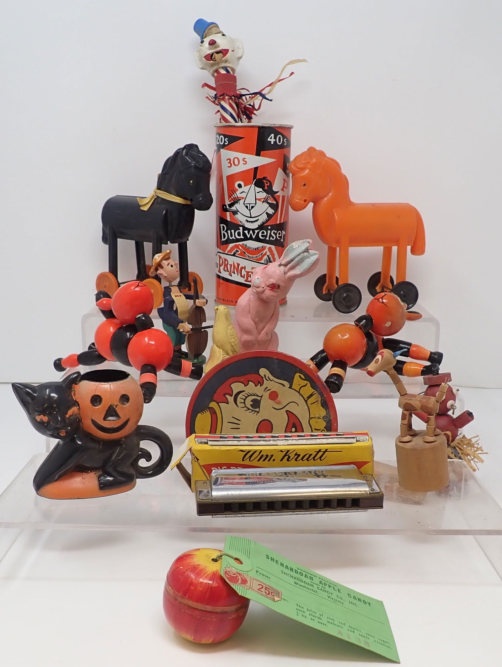 Princeton Budweiser Tin, Noisemaker, Harmonica, & Misc: Shipping available ($20 handling charge, plus postage)