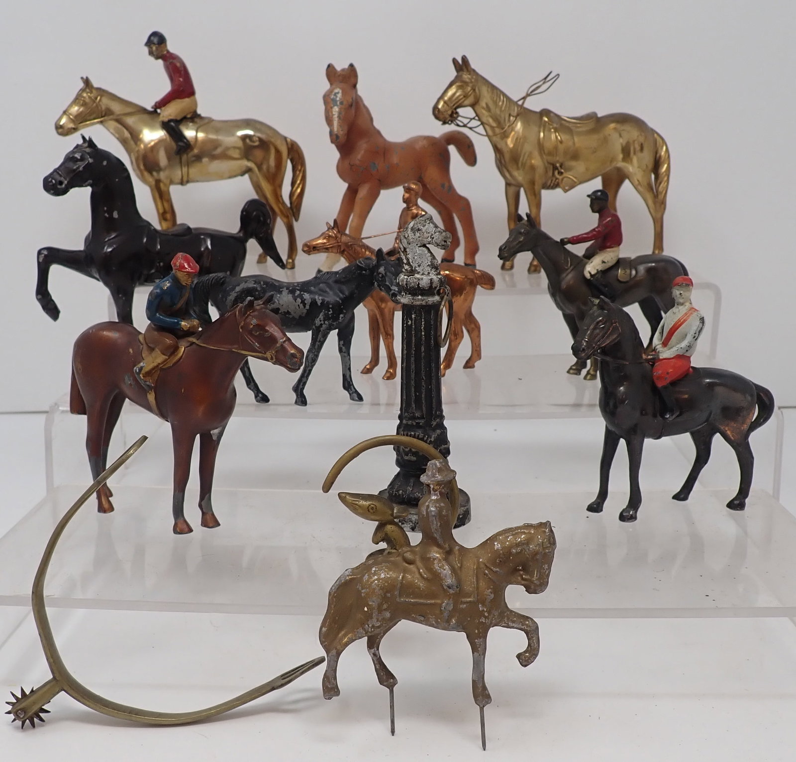 Horse Figurines , Hitching Post, Brass Mouse: Tallest is apprx 4 3/8" tall. Shipping available