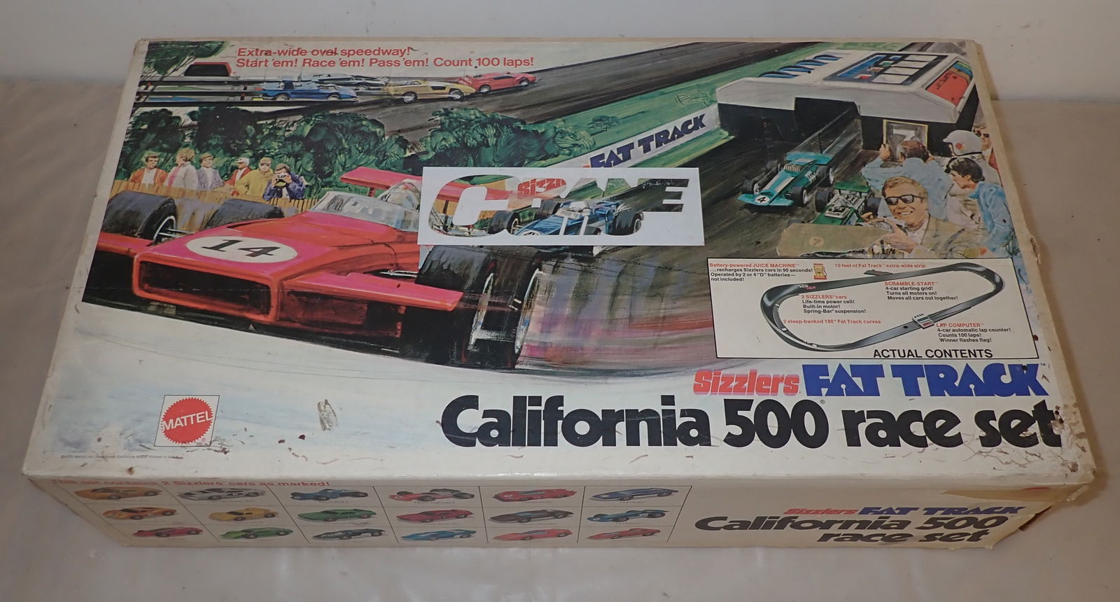 Mattel Sizzlers California 500 Fat Track Race Set: We do not guarantee they are complete. We will ship all items but tote. $20 handling charge, plus postage
