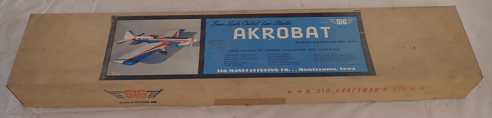 Sig Akrobat Control Line Stunter Airplane Model: We do not guarantee it is complete. Shipping available ($20 handling charge, plus postage)