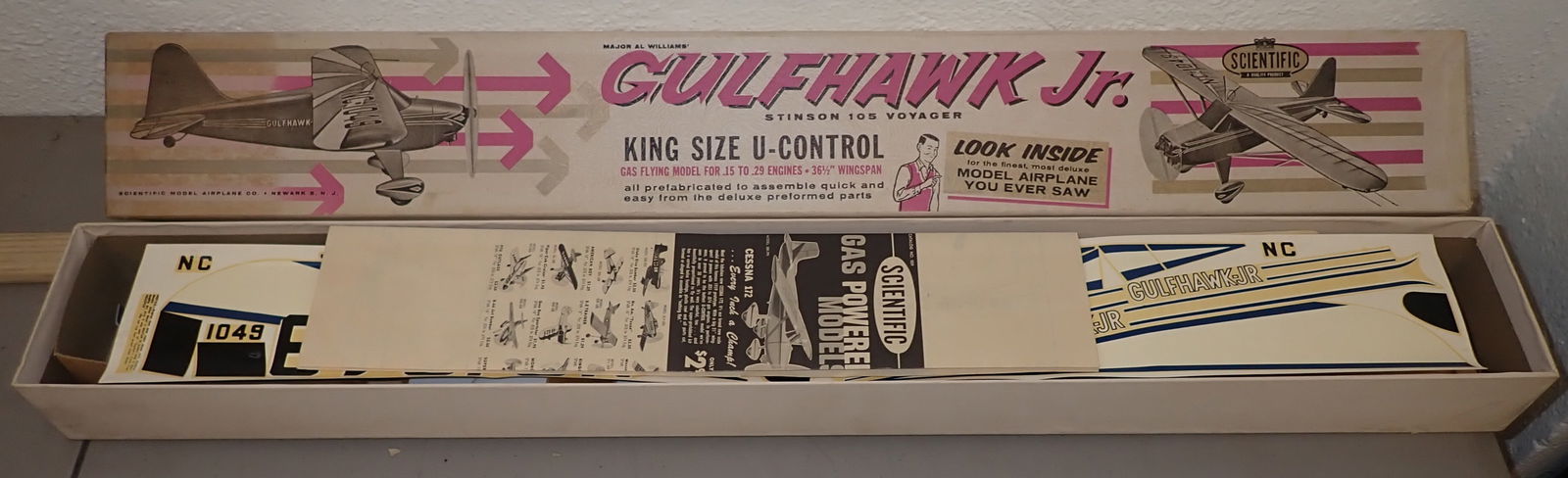 Scientific Model Gulfhawk Jr. King Size U-Control Plane: U-Control Model Airplane - We do not guarantee it is complete. Sold as pictured, shipping available ($20 handling charge, plus postage)