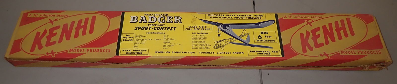 Kenhi Badger Model Airplane: We do not guarantee it is complete. Shipping available ($20 handling charge, plus postage)