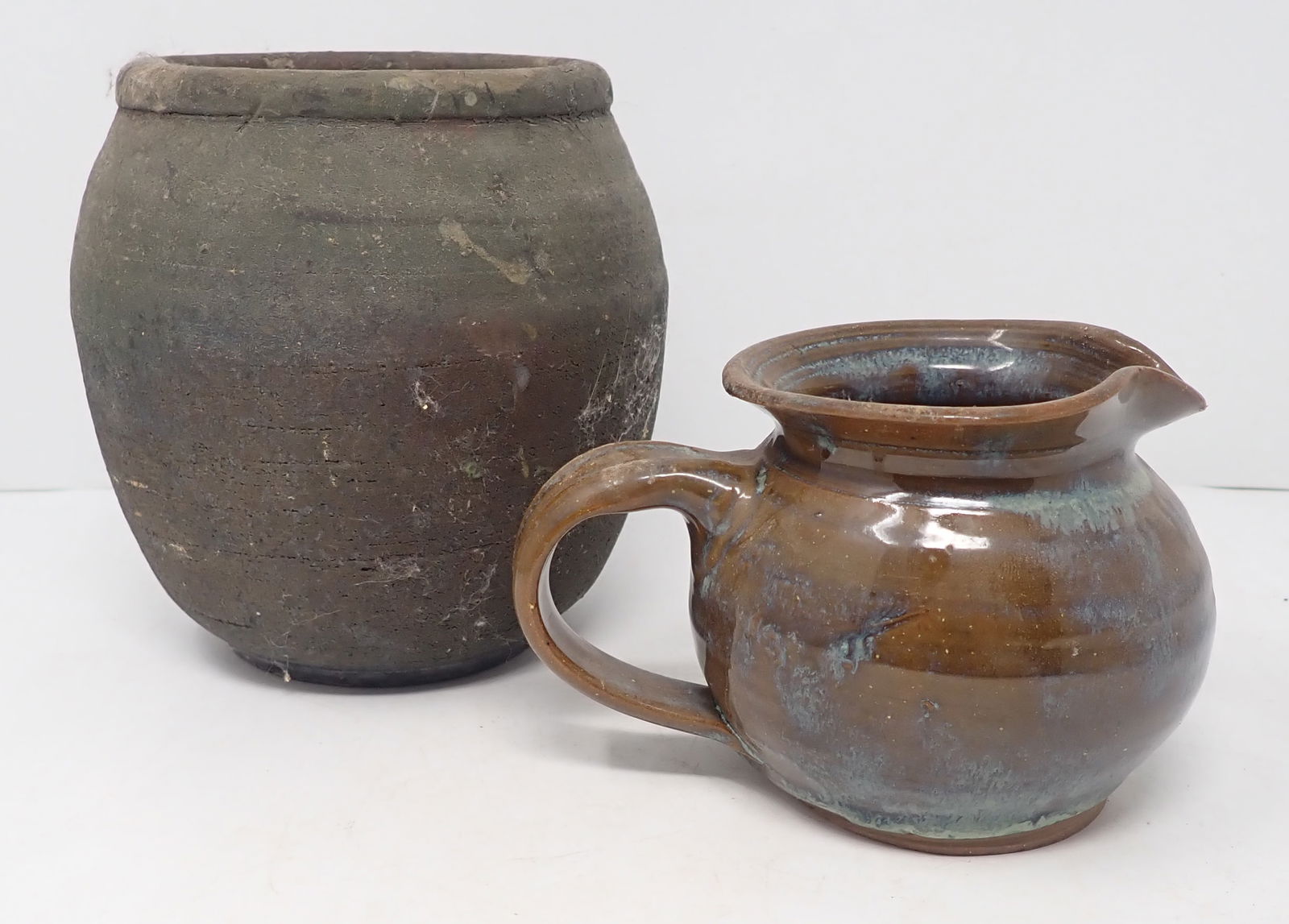 Signed Pottery Creamer & Vase: Tallest is approx 6" tall. Shipping available