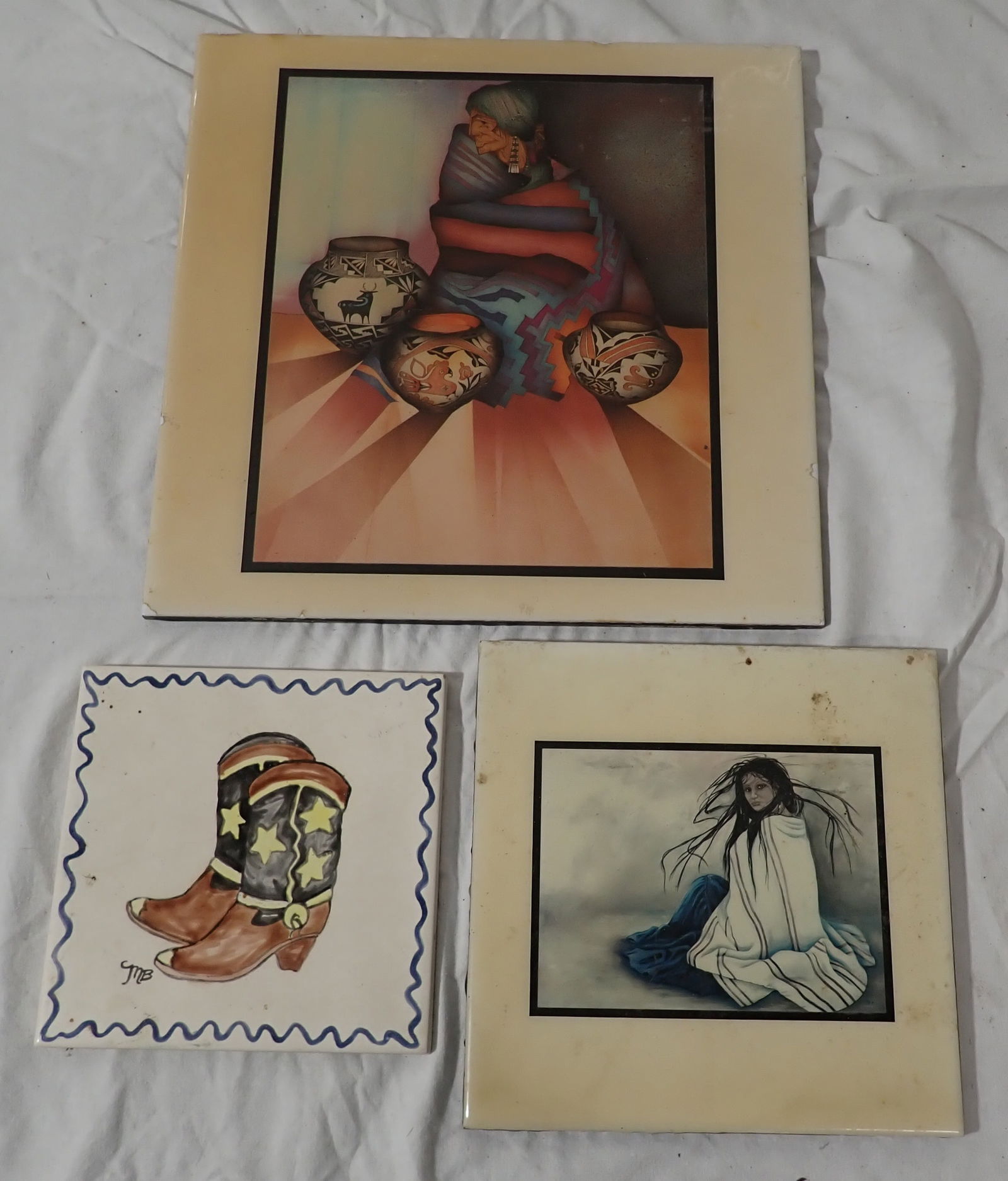 Navajo Tiles: Largest is apprx 11 5/8" x 11 3/4". Shipping available