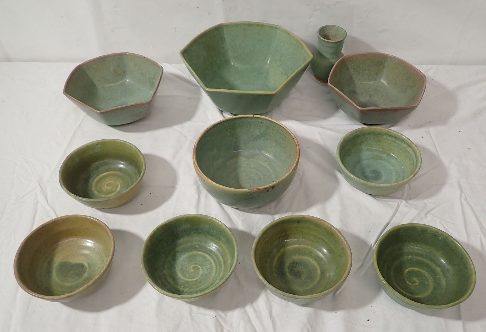 Pottery Bowls & Vases: Largest bowl is apprx 9 1/4" x 10 1/2" x 4 1/4" tall. Shipping available ($35 handling charge, plus postage)