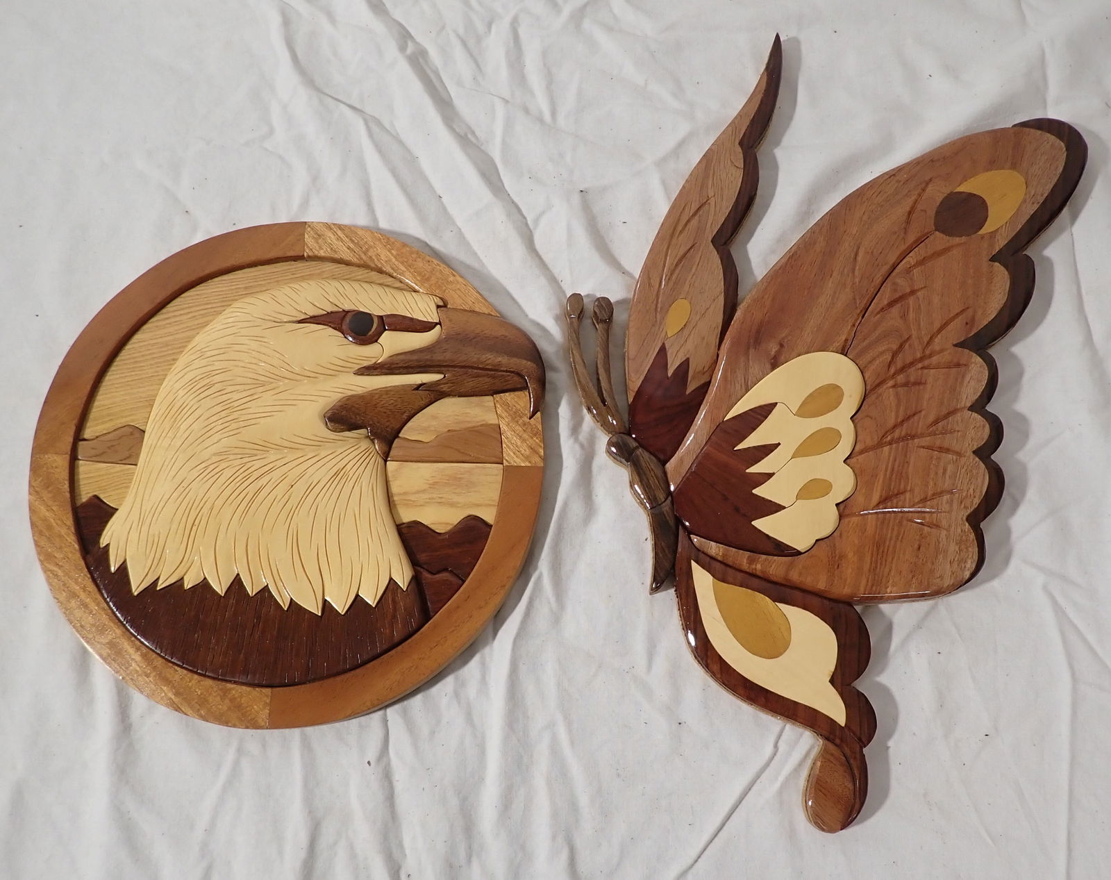 Eagle & Butterfly Wall Art: Butterfly is apprx 10 3/4" x 16". Made of partical board. Shipping available