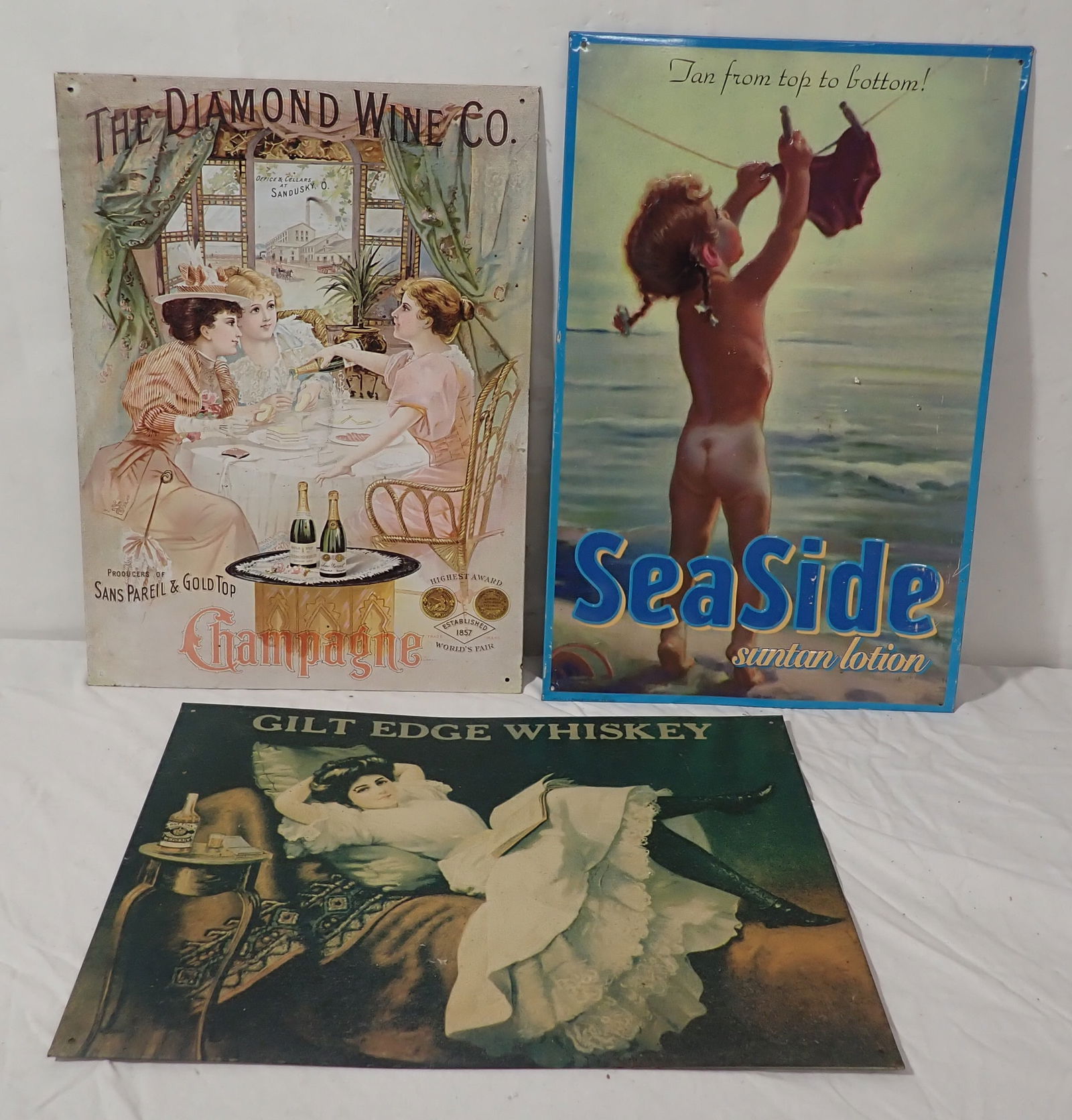 3 Tin Signs: Largest is apprx 11 1/4" x 17 1/4". Shipping available