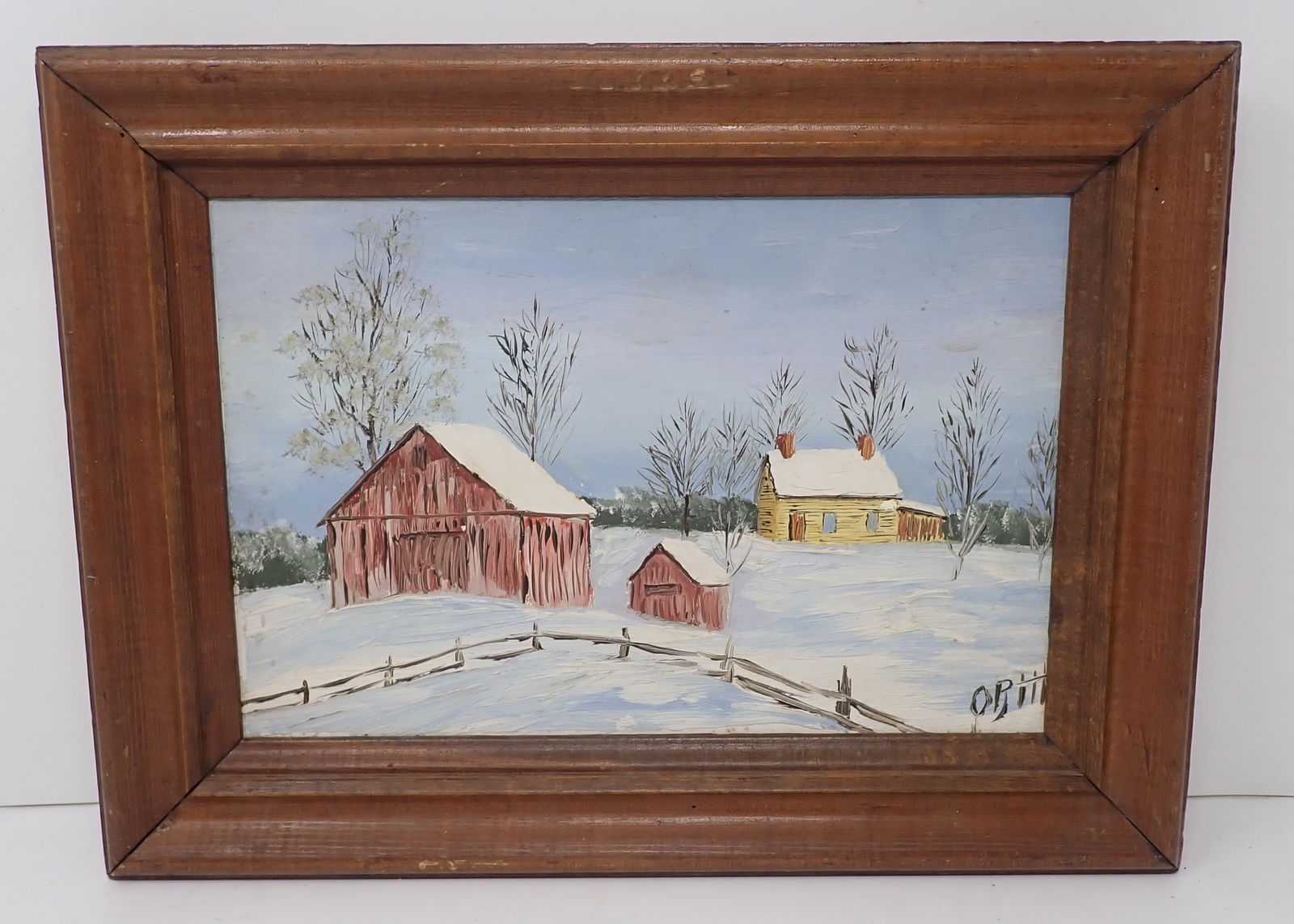 Signed Oil on Canvas Winter Scene: Apprx 11 1/4" x 15". Shipping available