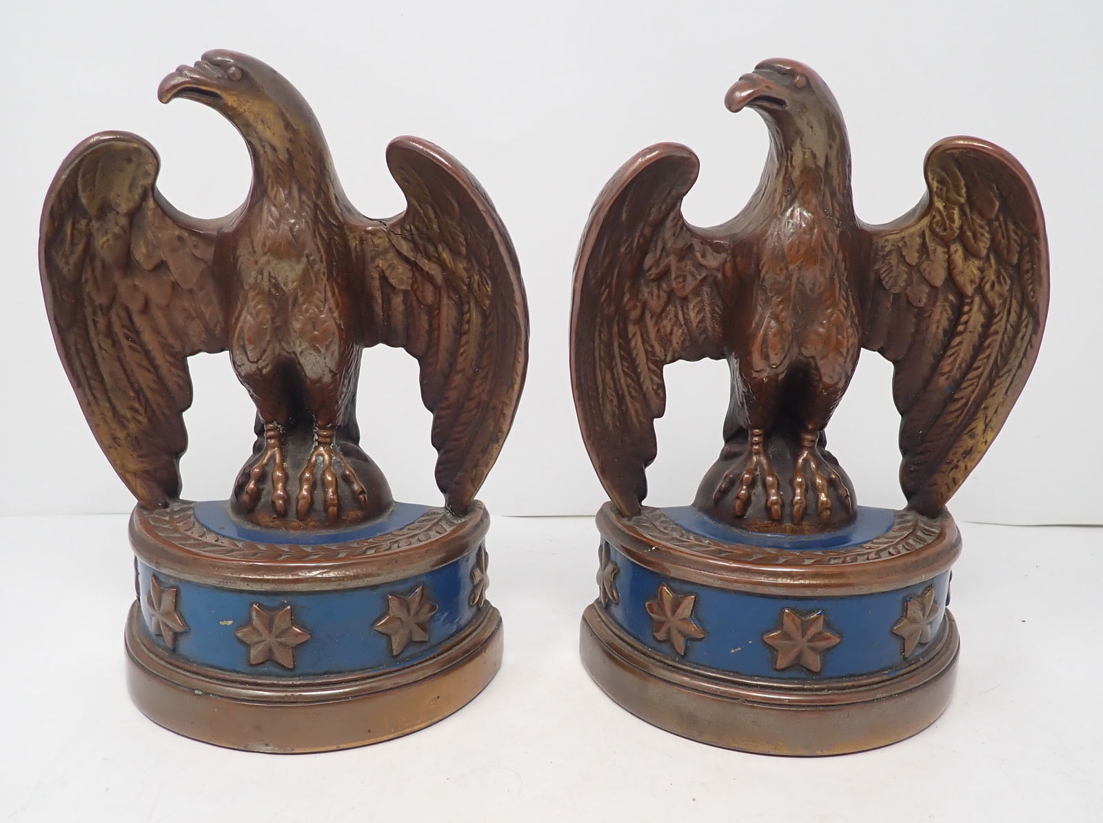 Copper Patriotic Eagle Bookends: Approx 6" wide and 8 3/8" tall. Shipping available