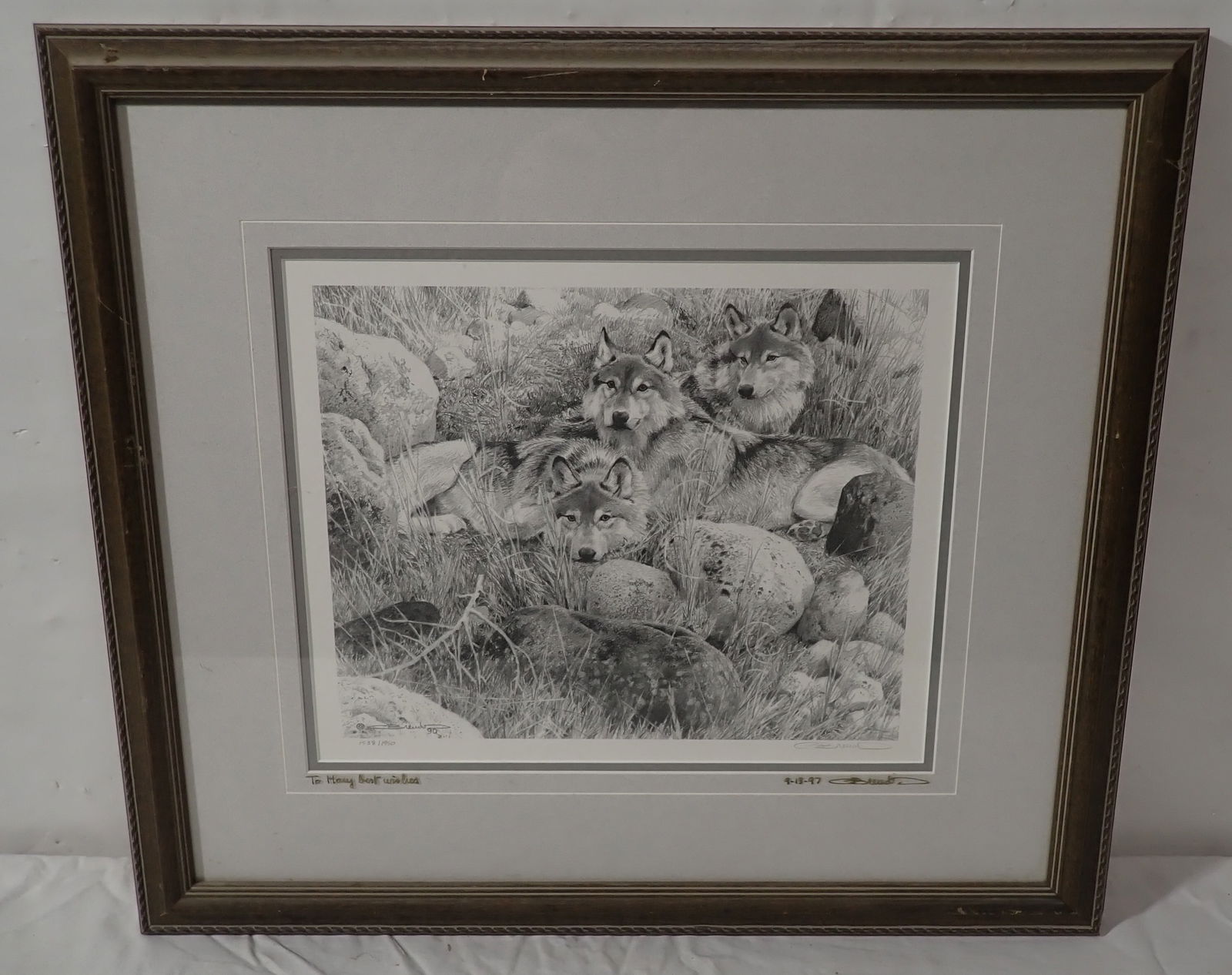 Signed & Numbered Wolf Print: Approx 18 1/2" x 21". Shipping available ($30 handling charge, plus postage)