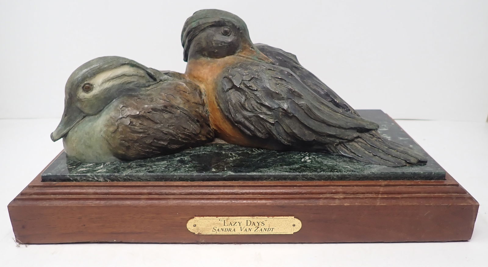Sandra Van Zandt Lazy Days Bronze Ducks: Apprx 8 1/8" x 14" x 7" tall. Shipping available