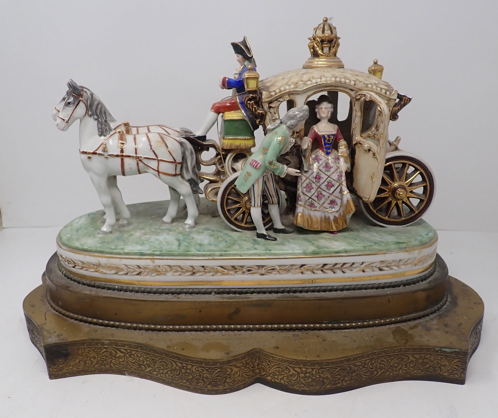 Dresden Stagecoach: Approx 10" x 16" x 11" tall. Made into a lamp. Shipping available ($30 handling charge, plus postage)