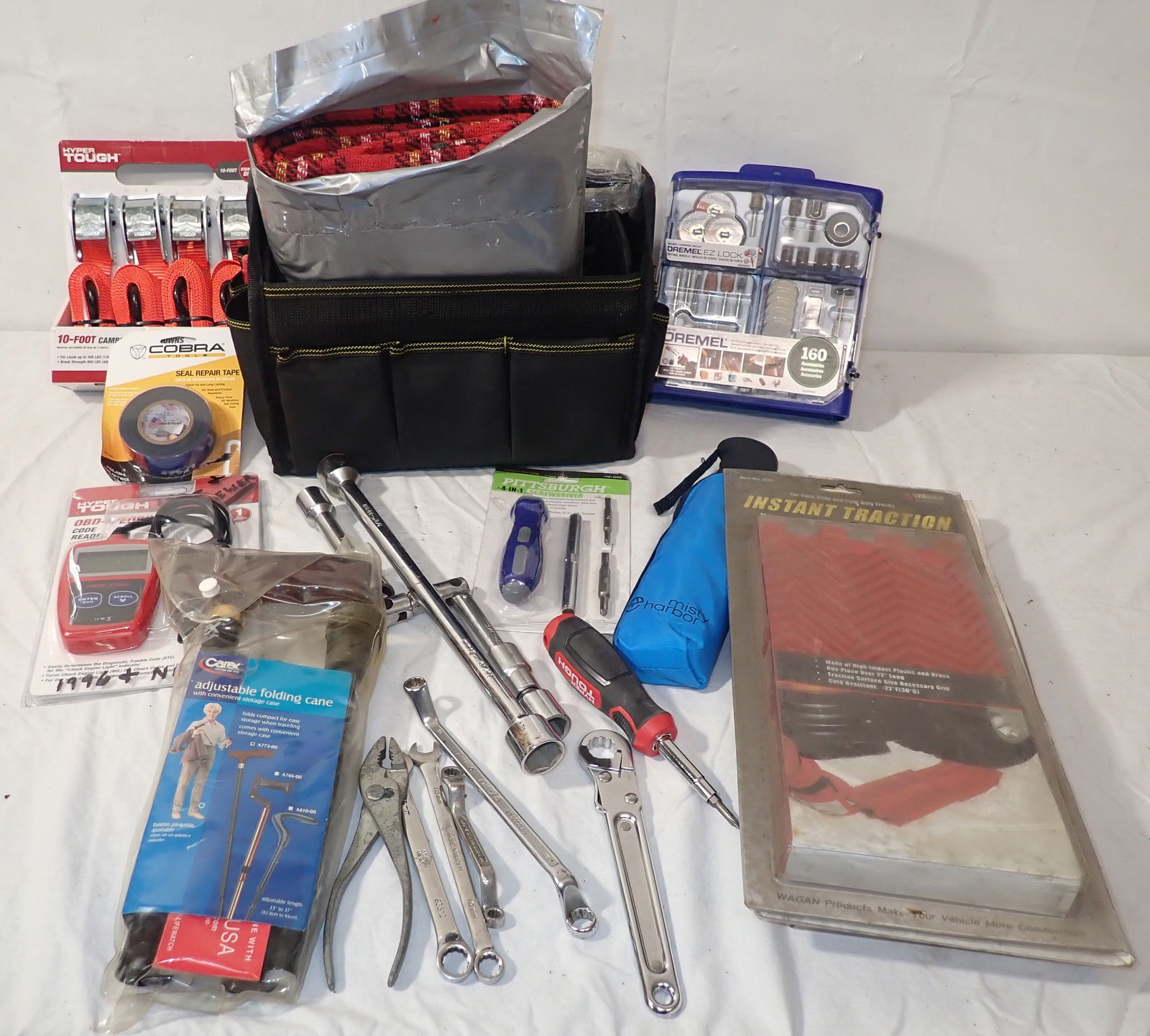 Tool Tote , Dremel Attachments , Hyper Code Reader & Misc: Tote is apprx 9" x 12 1/2" x 9 1/2" tall. Shipping available