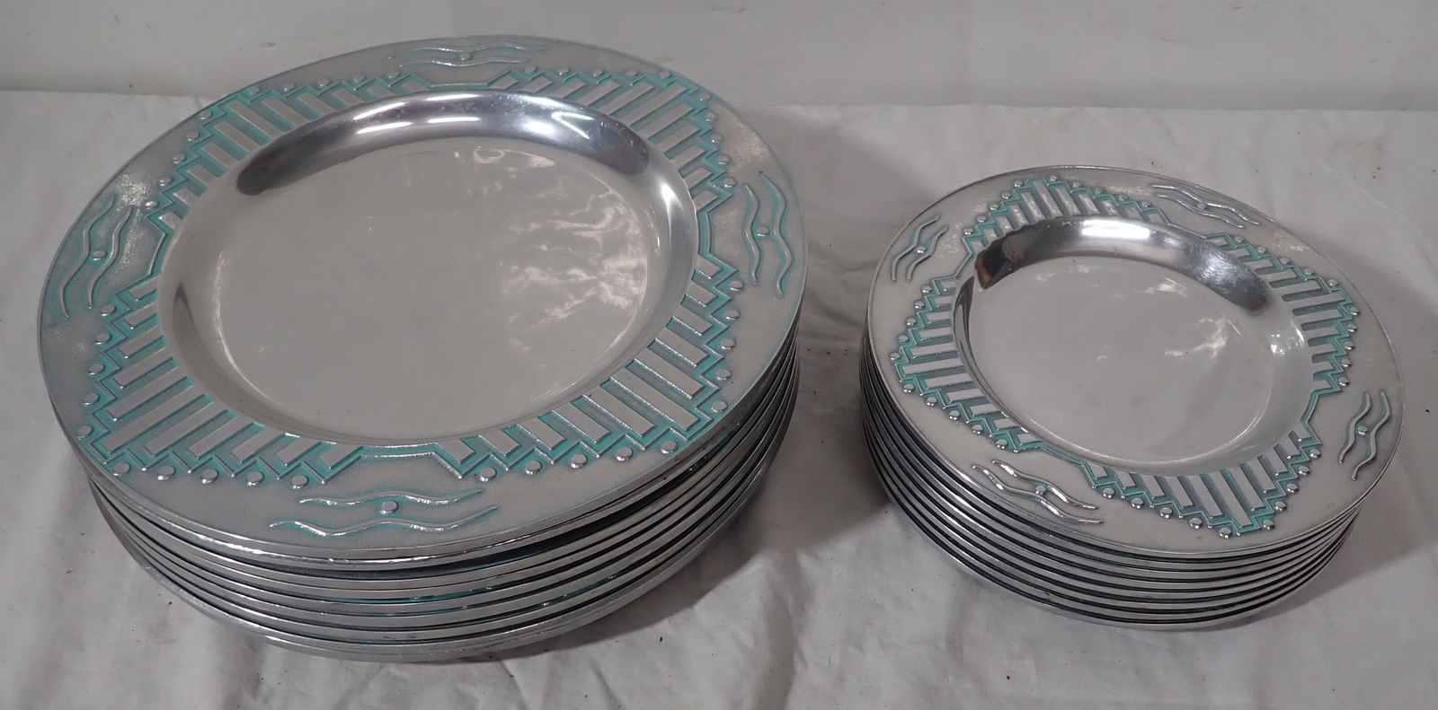 Wilton Armetale Zia Dinner Plates: There are (7) 8 3/8" and (9) 11 7/8". Shipping available
