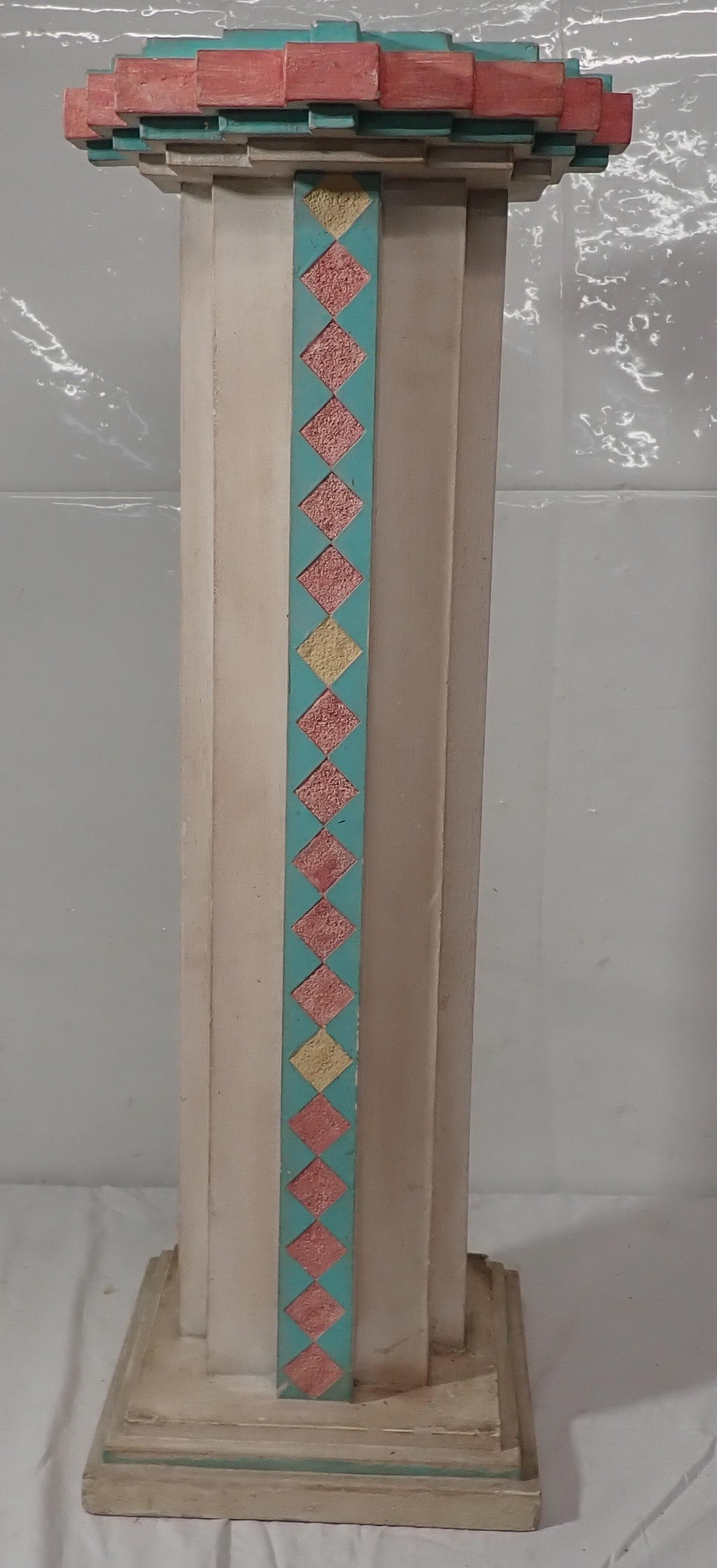 Southwestern Style Chalkware Pedestal: Approx 14" x 14" x 36 3/4" tall. No in house shipping !