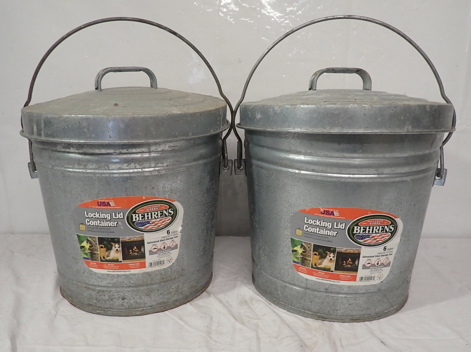 2 Behren's 6 Gallon Galvanized Trash Cans: NO in house shipping !