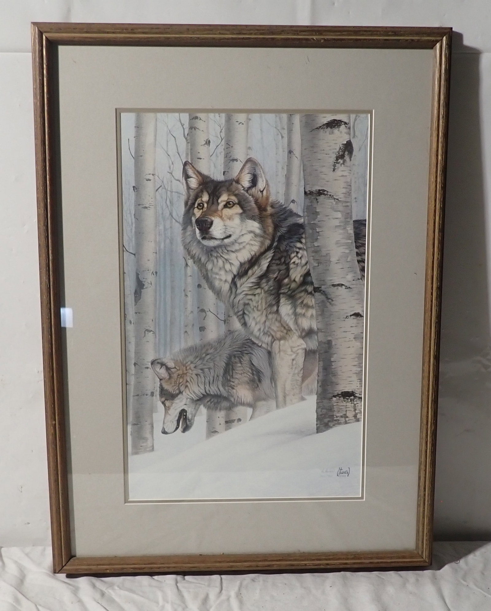 1989 Al Agnew Signed & Numbered Wolf Print: Approx 19 1/2" x 26 3/4". Shipping available ($35 handling charge, plus postage)