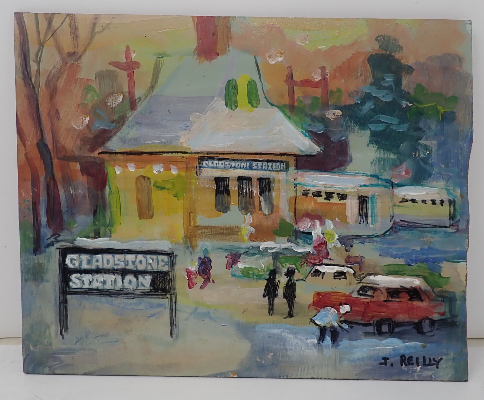 John Reilly Gladstone Station Signed Painting: Oil on board painting is approx 7 7/8" x 10". Shipping available