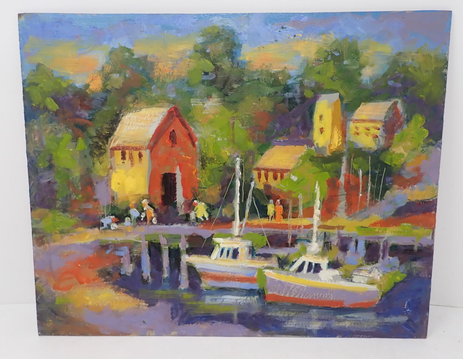 John Reilly Shore Town Oil on Board Painting: Approx 11" X 14". Shipping available