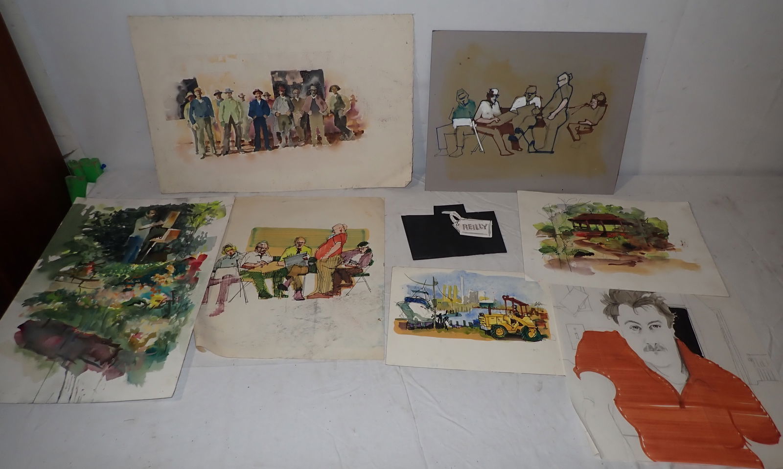 John Reilly Art Sketches & Watercolors: Largest is approx 15" x 22 1/2". Ones in last photo are all photocopies . Shipping available