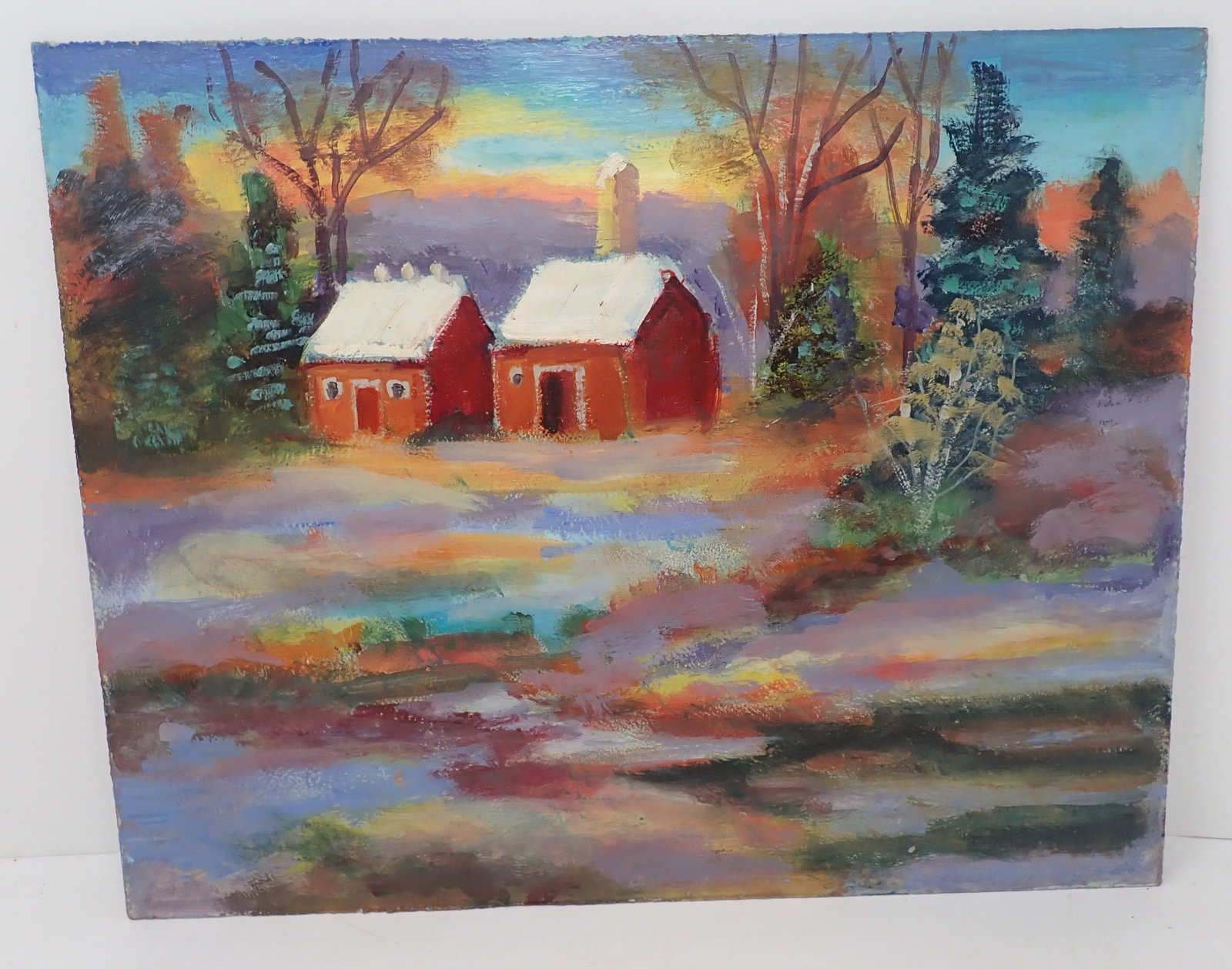 John Reilly Landscape / Barn Scene: Oil on board painting is approx 11" x 14". Shipping available