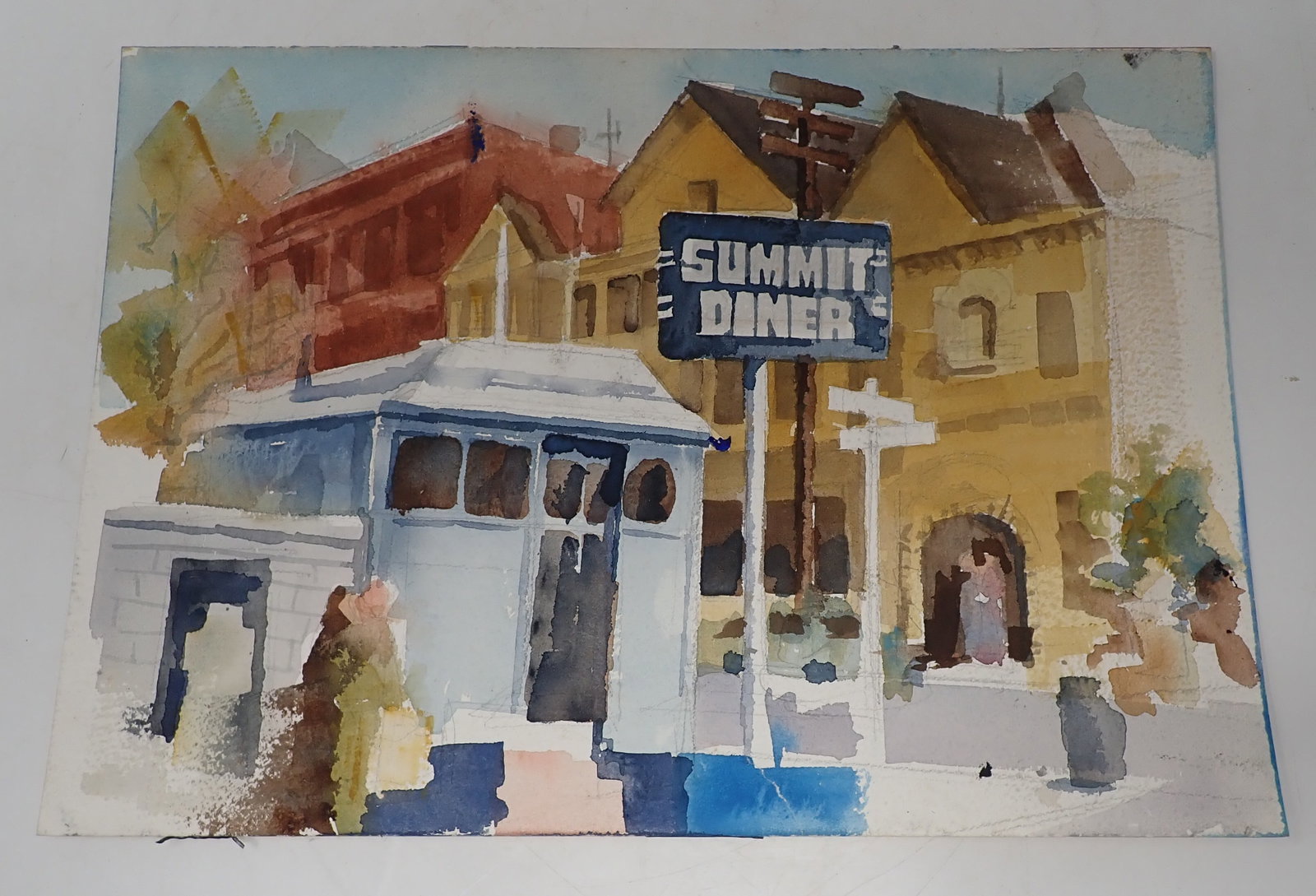 John Reilly Summit Diner Watercolor: Approx 9 7/8" x 14". Shipping available