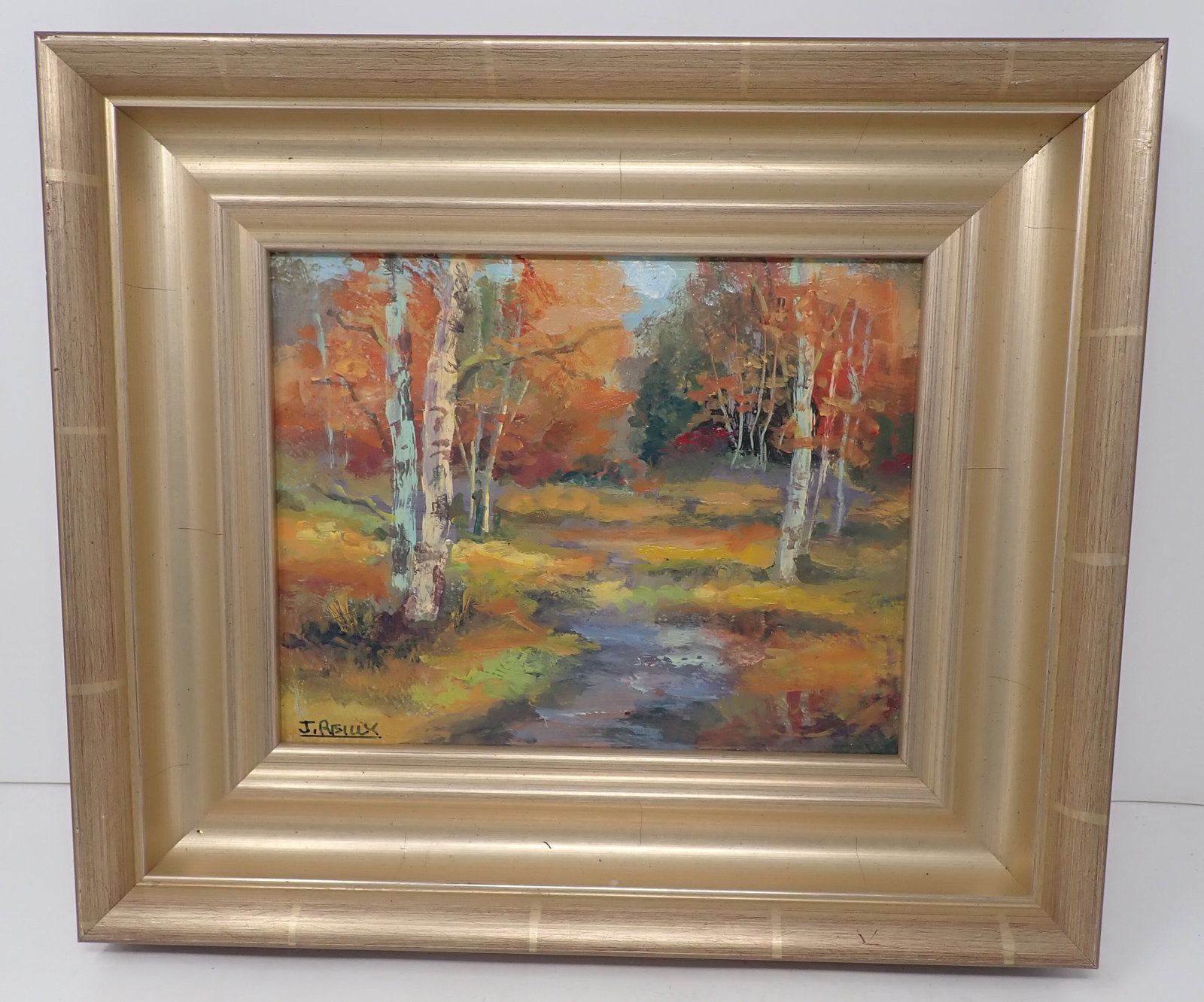 John Reilly Autumn Landscape Oil on Board Painting: Signed painting is apprx 12 1/2" x 14 1/2". Shipping available