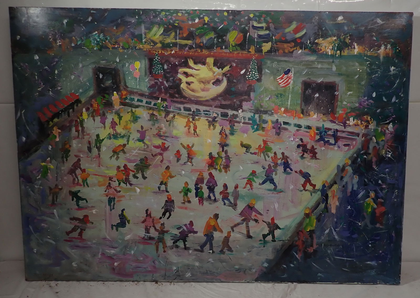John Reilly Rockefeller Center NY Oil Painting: Approx 38" x 54". No in house shipping