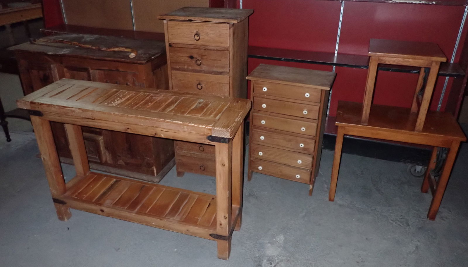Tables, Cabinets, & Misc: Largest is apprx 20 1/2" x 43" x 34 1/2" tall. Must take all ! No in house shipping ! Bring help to load.