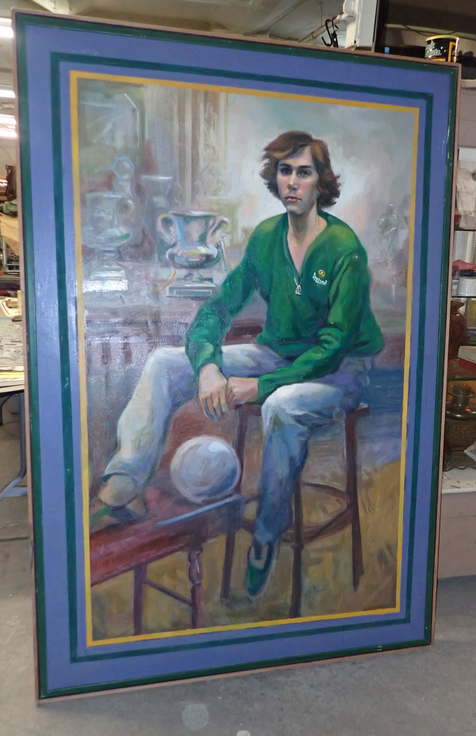 John Reilly Oil on Board Portrait: Approx 49 1/2" x 73 1/4". No in house shipping !