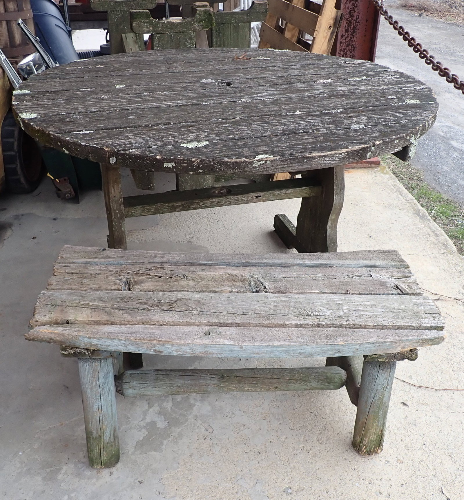 Patio Table & Benches: Table is approx 47 3/4" in diameter. Must take all ! No in house shipping !